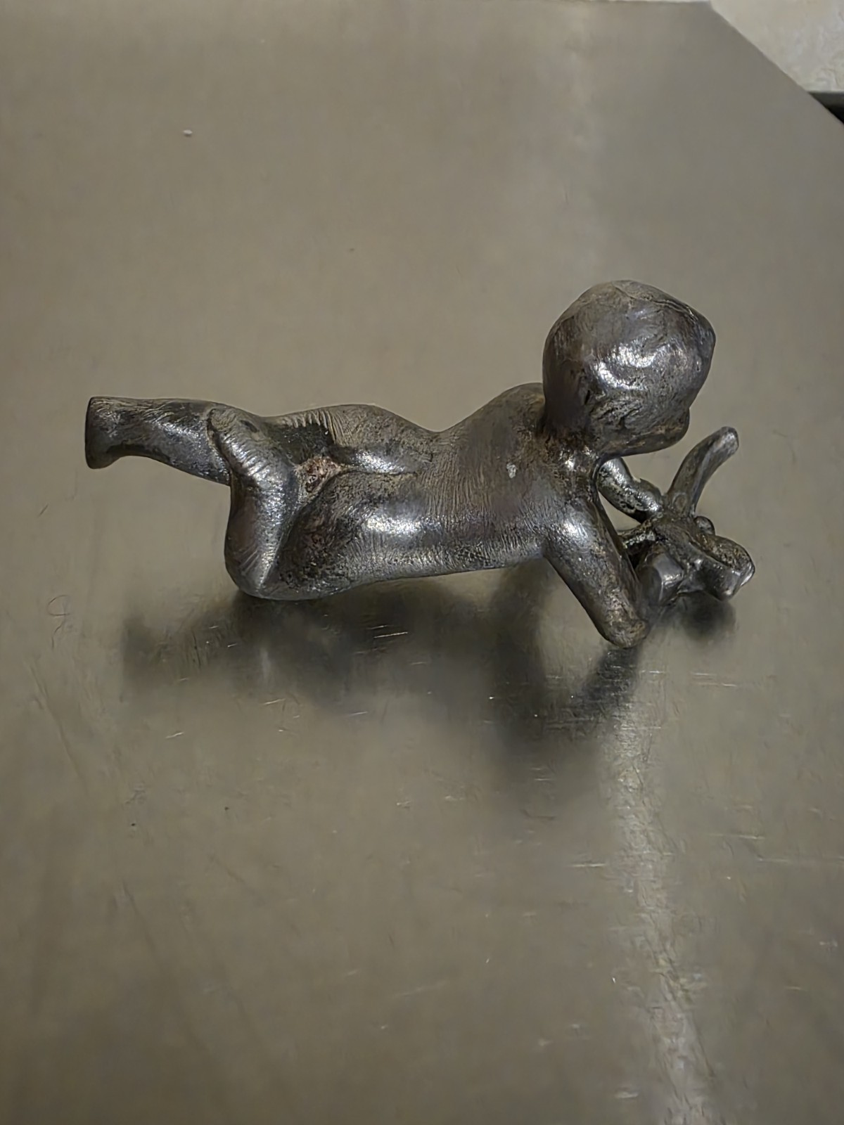 Metal Young Boy Child Figurine / Sculpture. Interesting Piece Of Decor