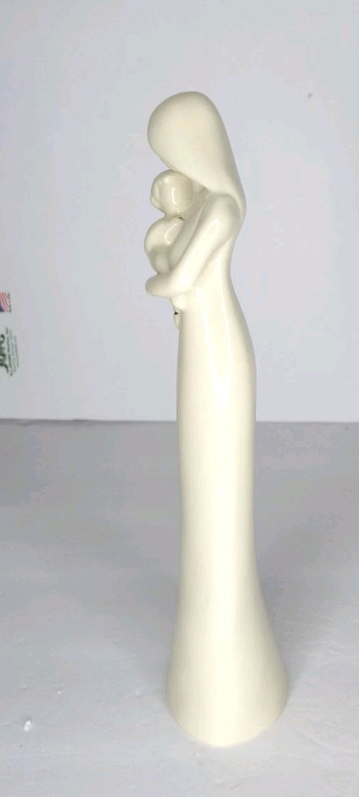 Mother & Child White Glazed Ceramic Figurine Faceless 10″ Tall
