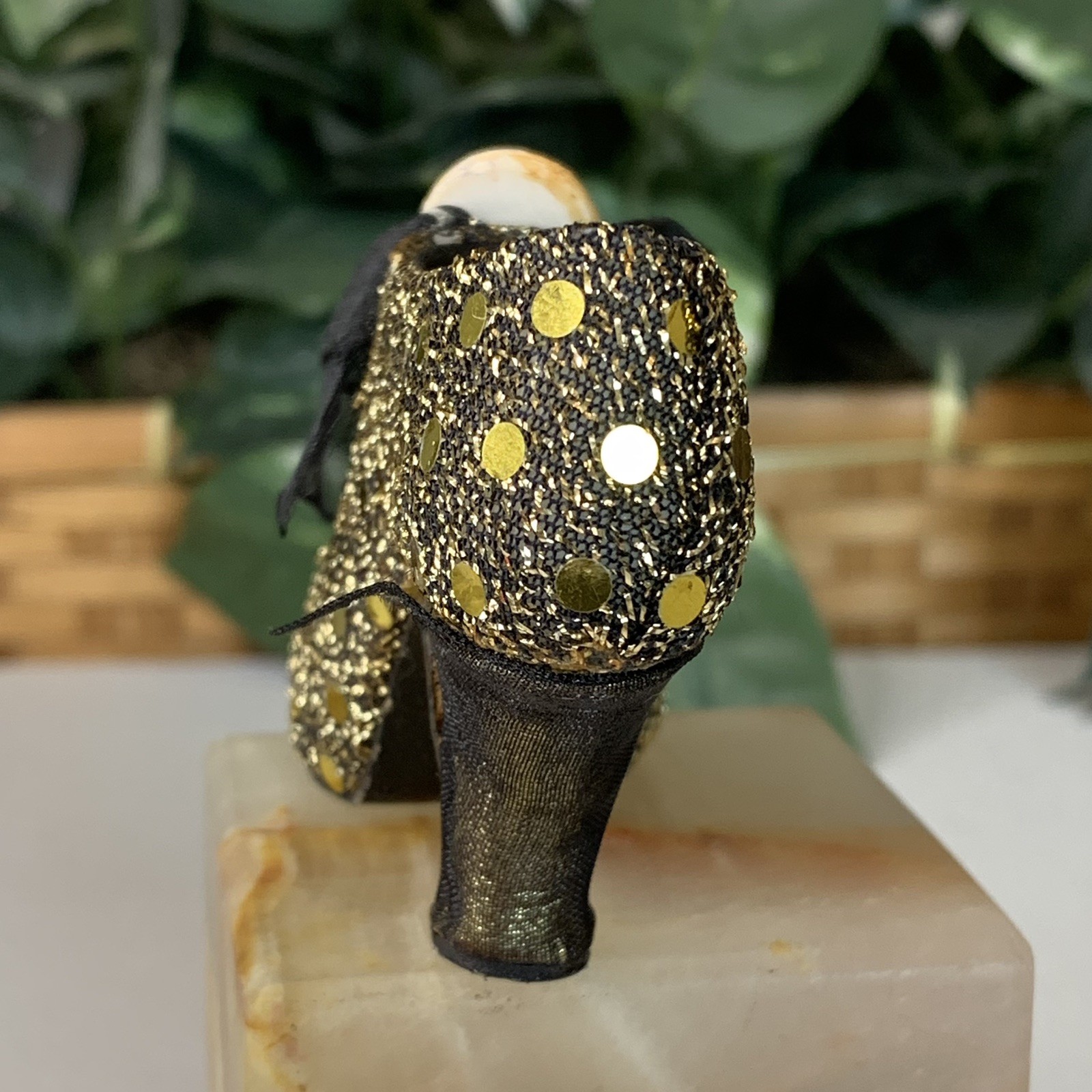 Miniature Victorian Shoe High Heel Slipper Sequins Cameo Bow Glam Decoration 4.2