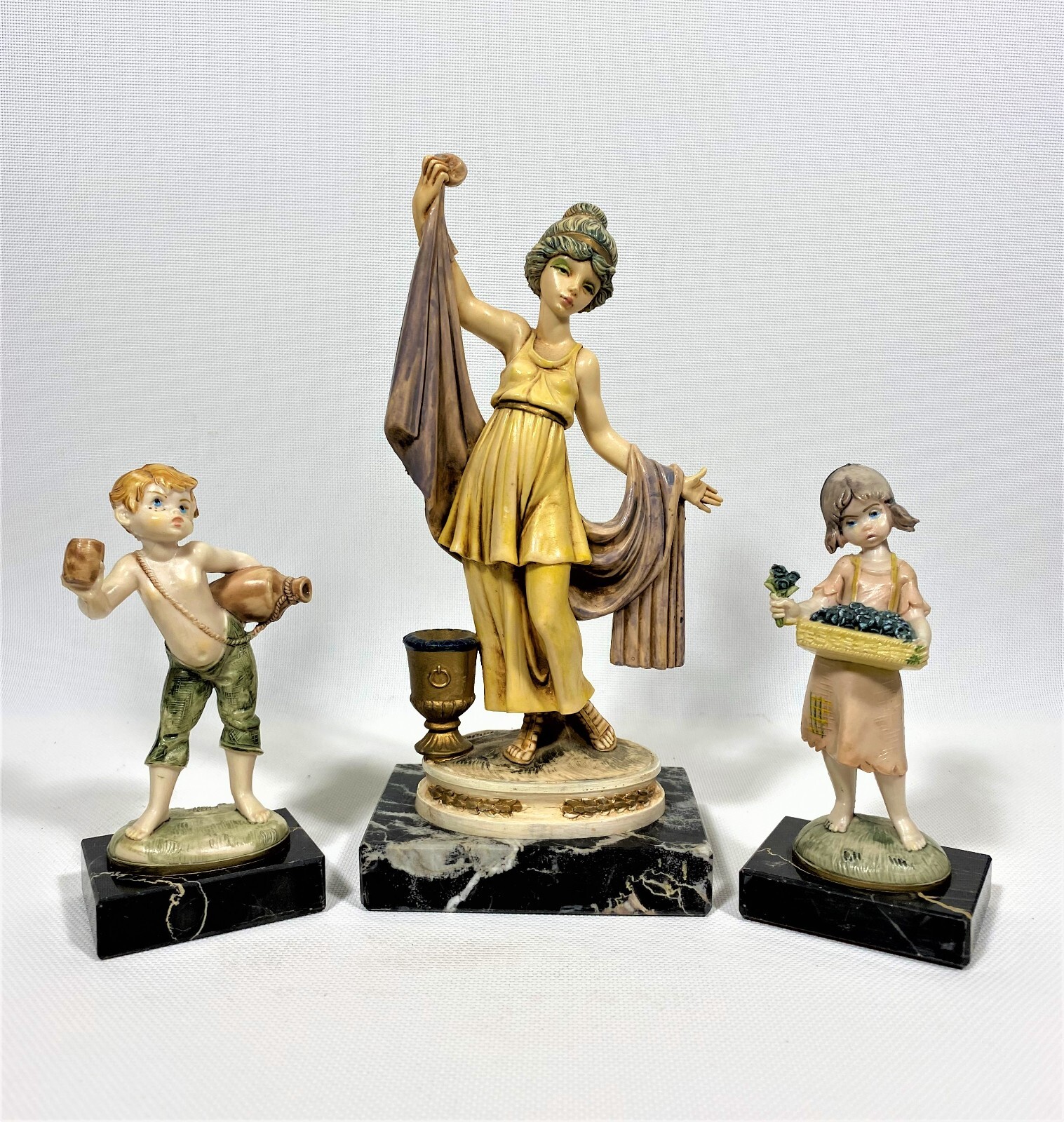 FONTANINI DEPOSE Polymer on Marble FLOWER GIRL / WATERBOY / NEOCLASSICAL GIRL