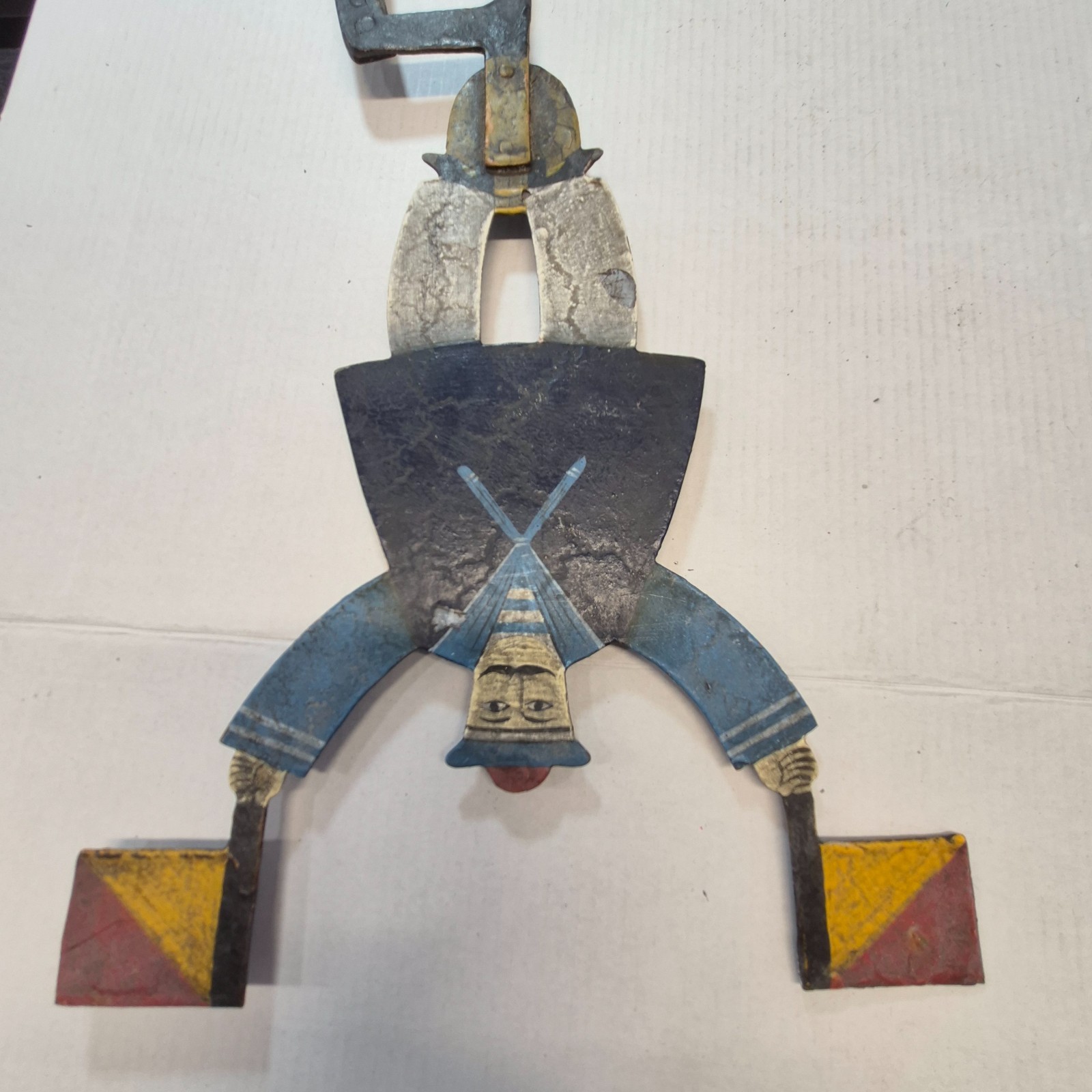 Vtg Nautical Metal Balancing Figurines Nautical Female and Flag Waving Male