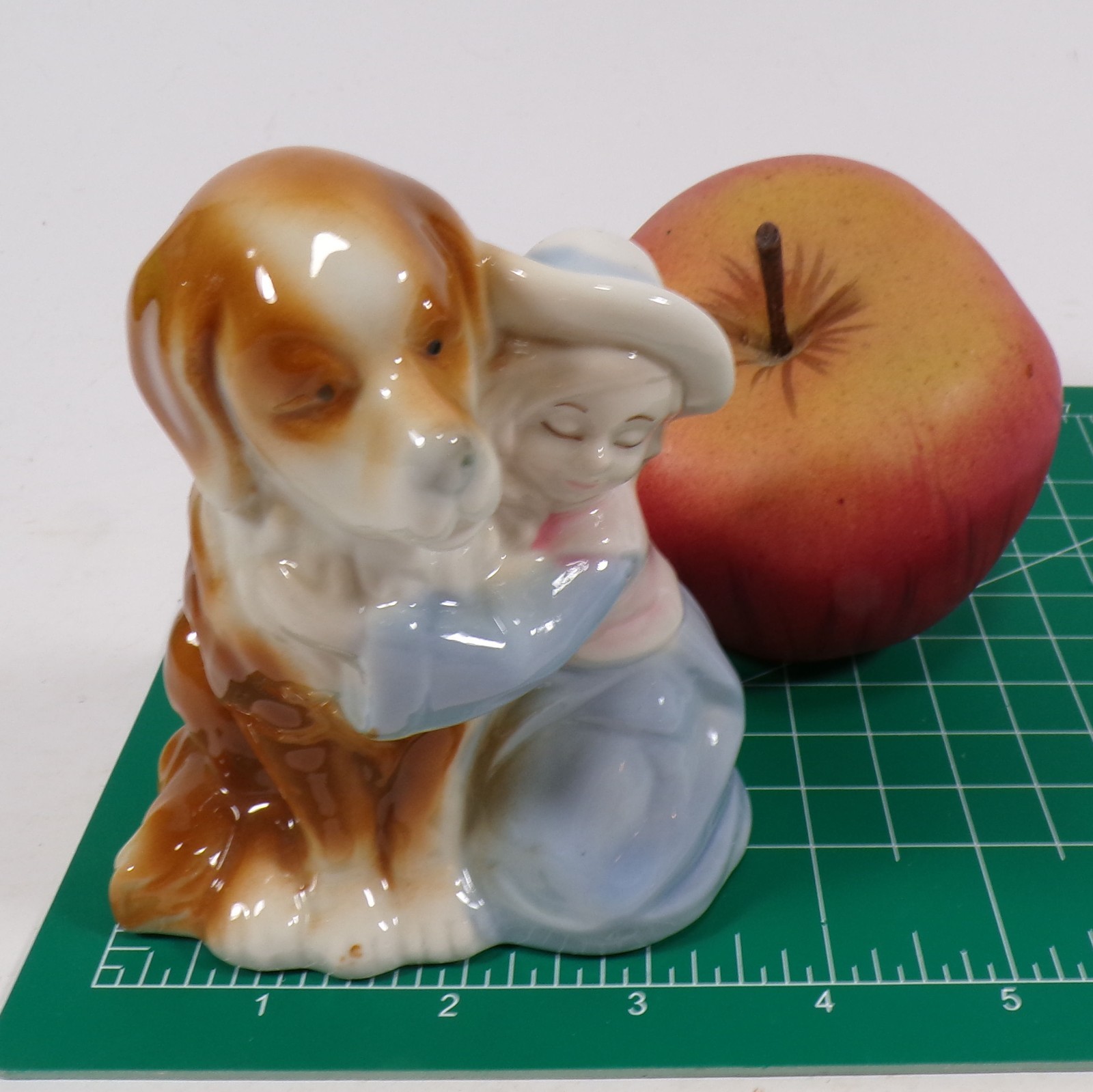 Girl & Dog Lot of 3 Collectible Figurines 4″H Blue Beige Brown Porcelain