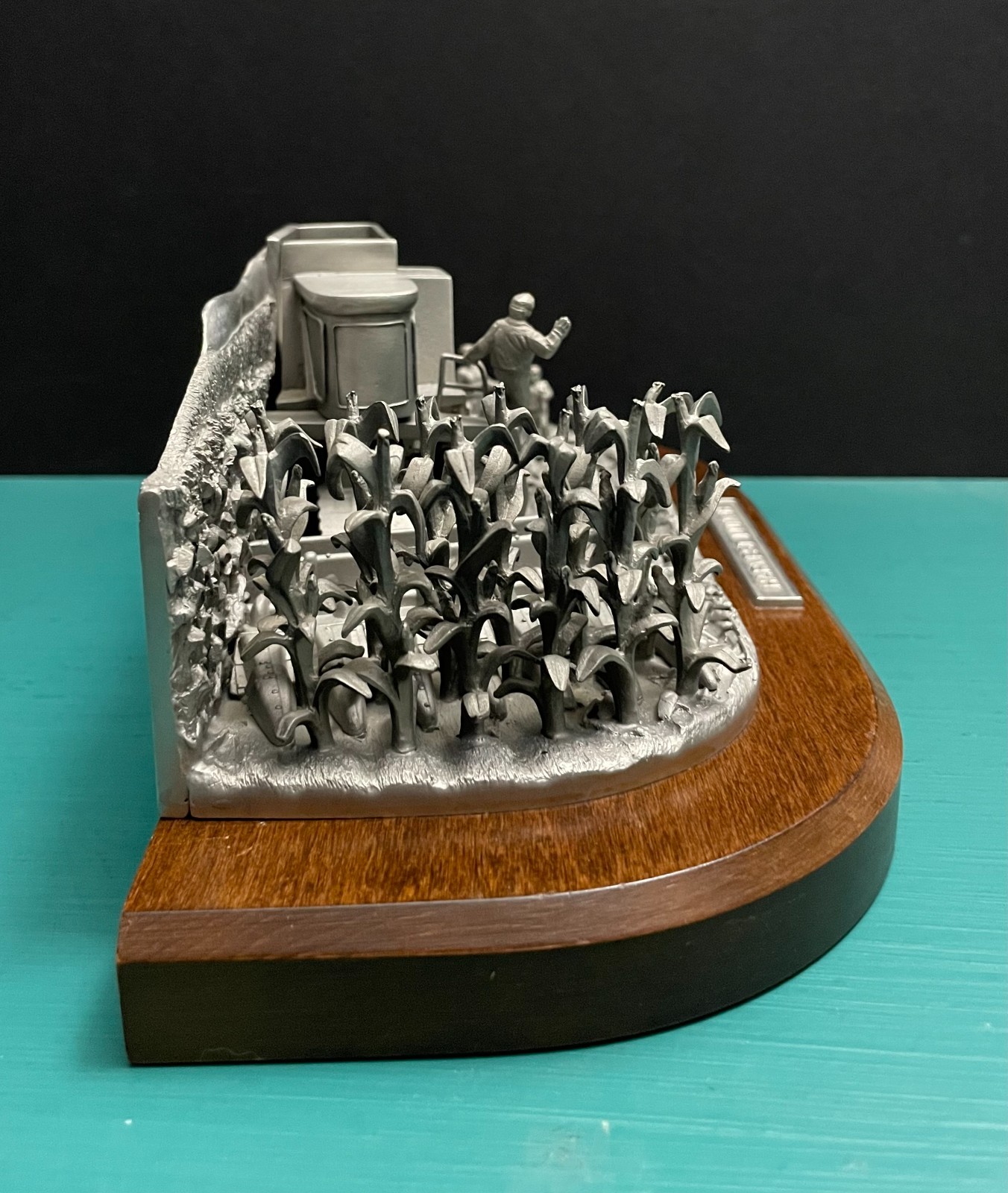 Pewter Farm Tractor Combine Corn Crop Harvest Fields Agricultural Diorama Statue