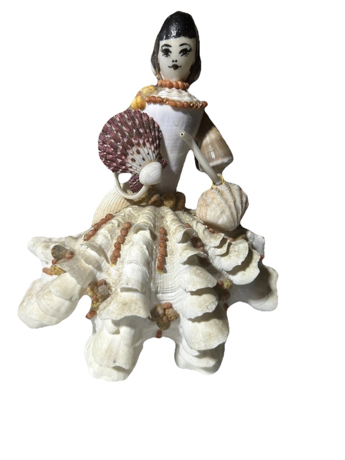Vintage Sea Shell Doll Figurine Made Completely with Sea Shells including purse