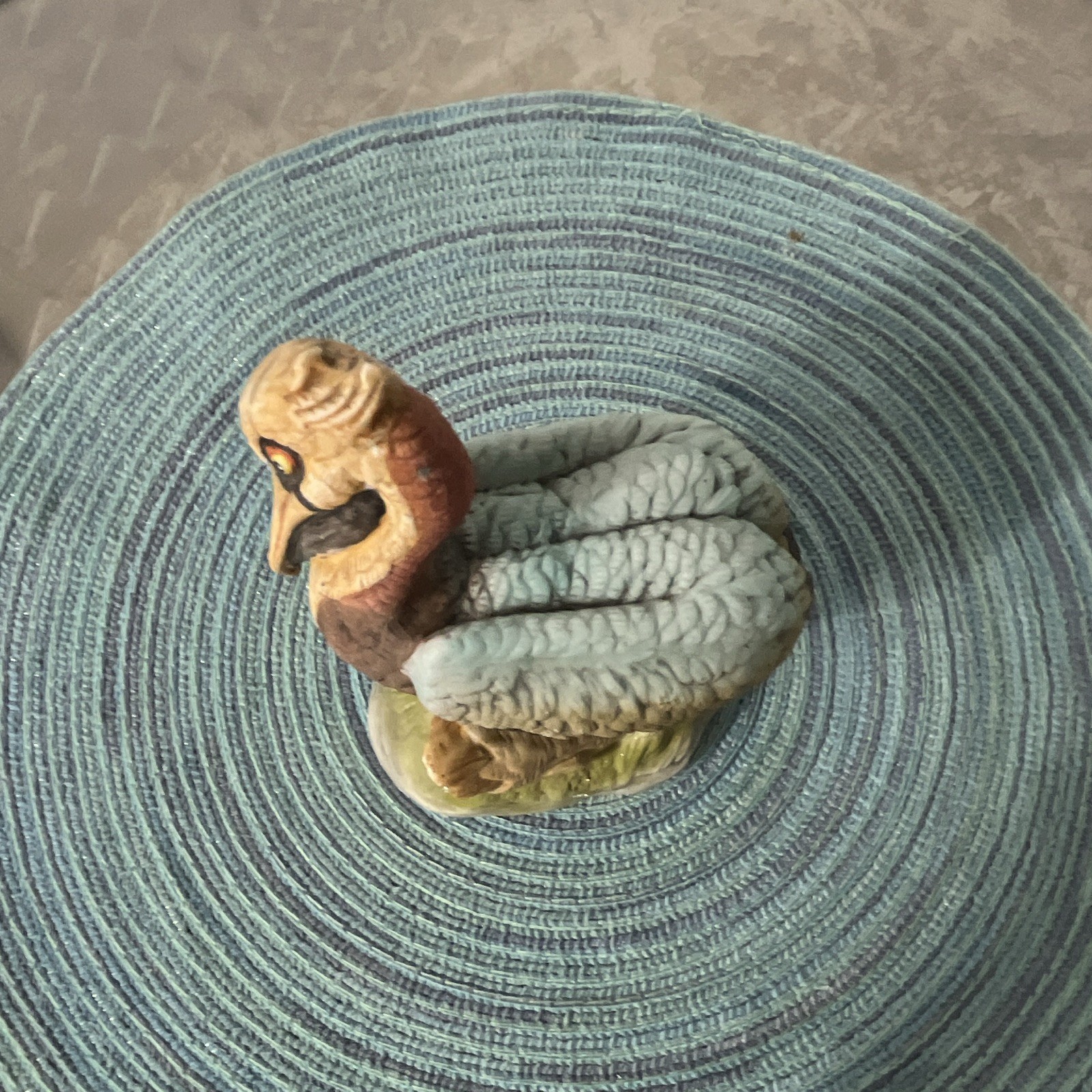 Ceramic Painted Pelican Figurine Blue Brown Beige Black Bird Animal Decor