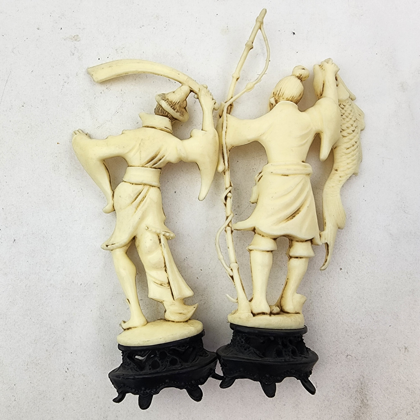 Vintage Fontanini Depose Made in Italy Asian Figures Fisherman Warrior Figurines