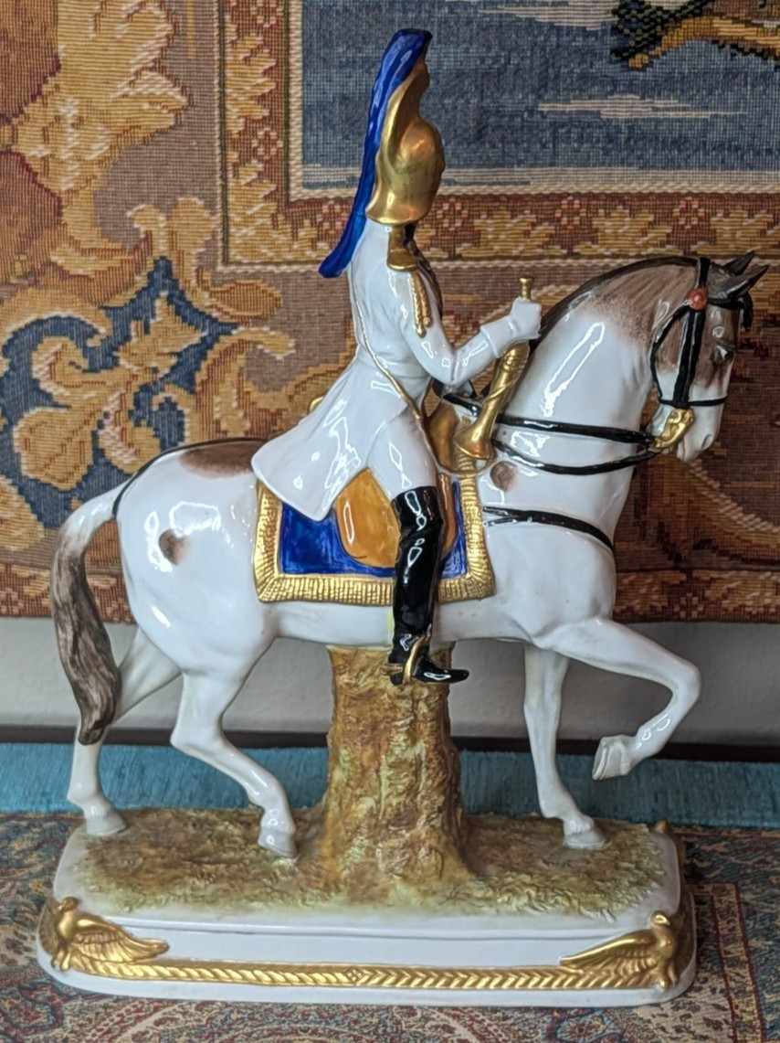 Vtg Blue German Scheibe Alsbach Porcelain Napoleon Garde Imperiale Horse Statue