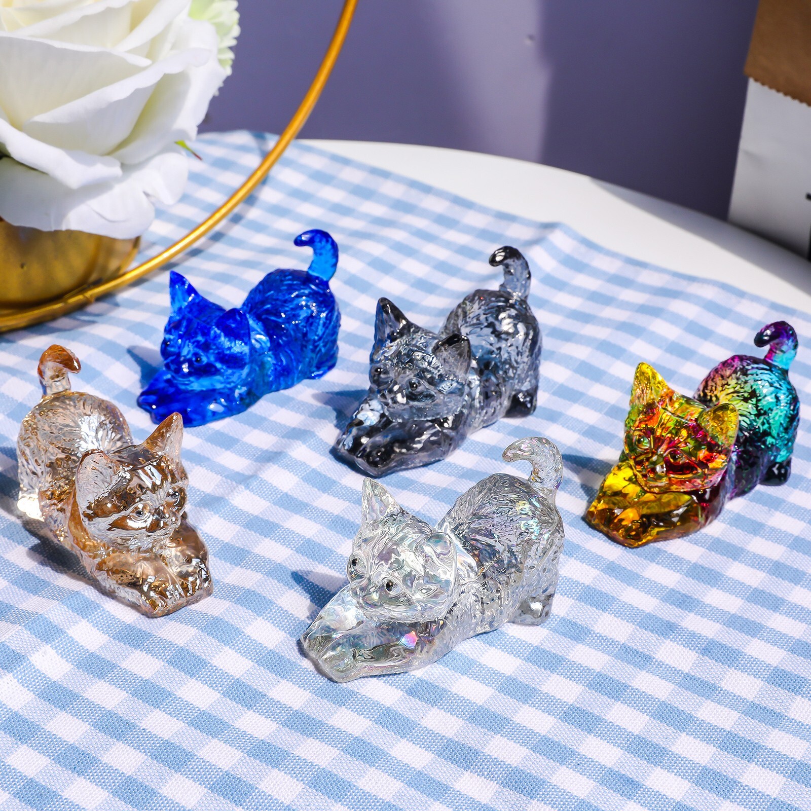 Crystal The Lying Kitten Figurine Collectible Glass Cat Ornament Wedding Gift