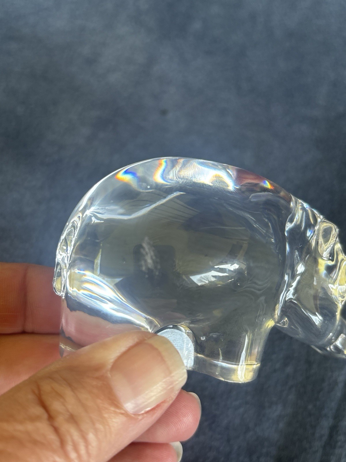 Vtg Villeroy & Boch Crystal Glass Hippo Figurine Paperweight Signed Germany