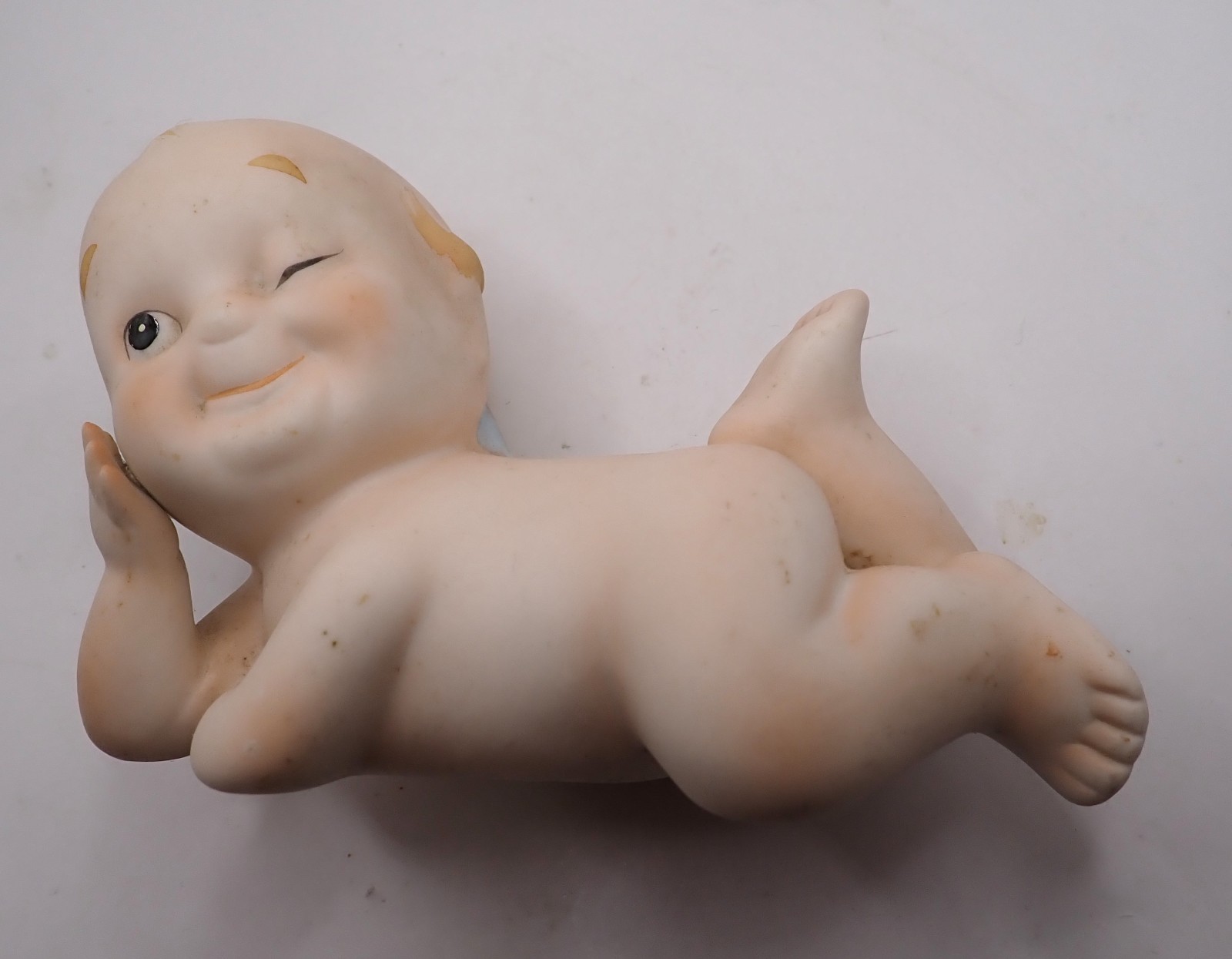 Vintage Winking Kewpie Doll, Lefton China Hand Painted Piano Baby Angel KW228