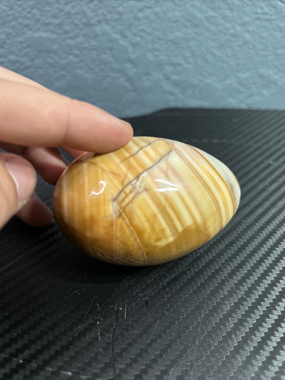 Vintage Multicolor Stone Egg Carving Brown