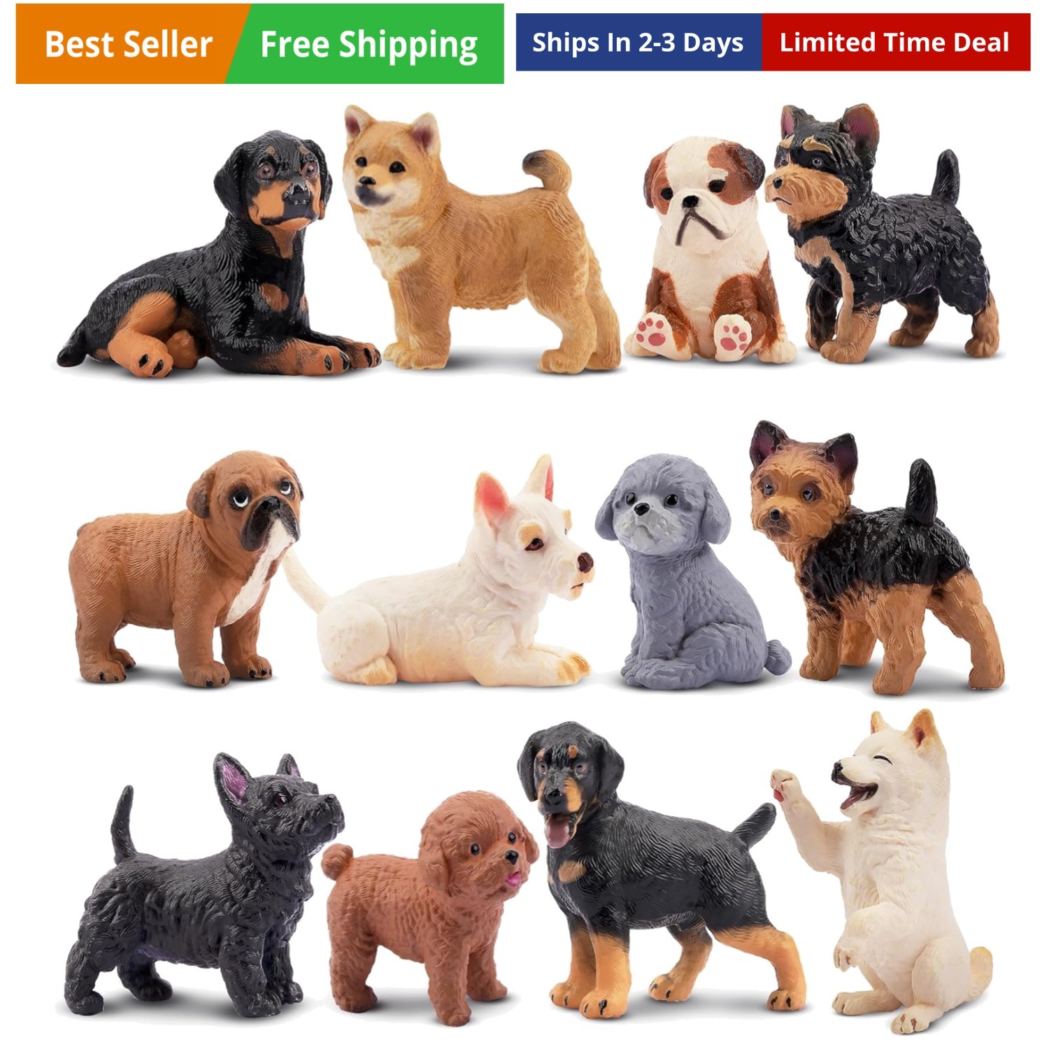 12PCS Dog Figurines, Realistic Plastic Puppy Figurines, Hand Painted Emulatio…