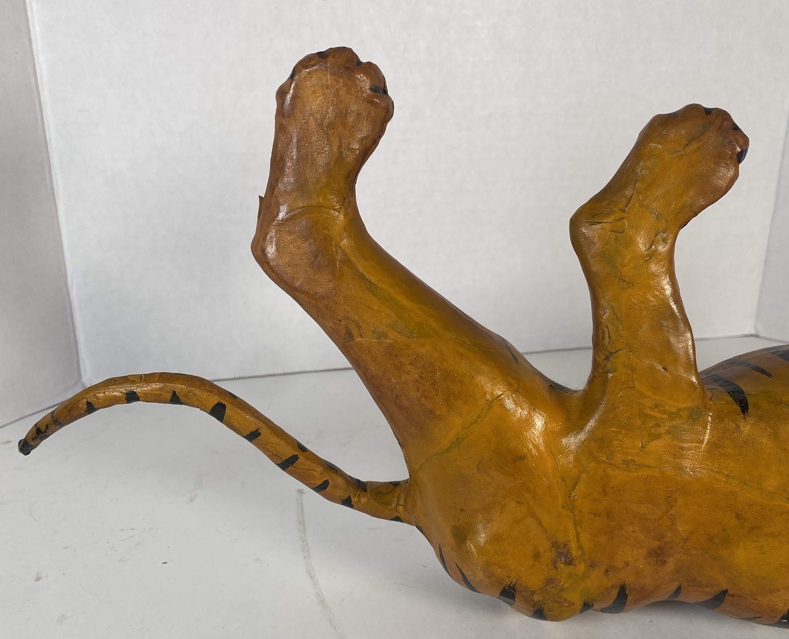 Vintage Leather Wrapped Orange Tiger FIgure Figurine Statue MCM Mid Century