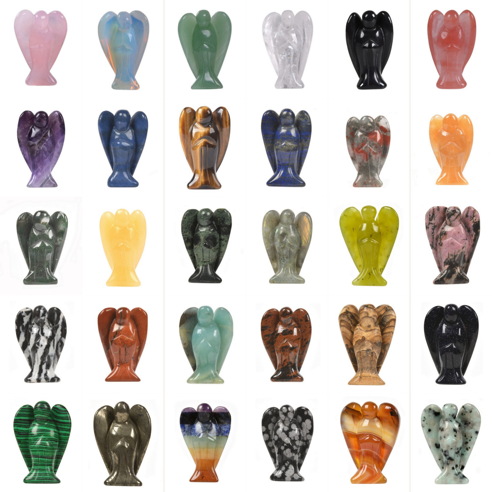 Carved Gemstone Peace Angel Pocket Guardian Crystal Healing Reiki Statue 2 inch