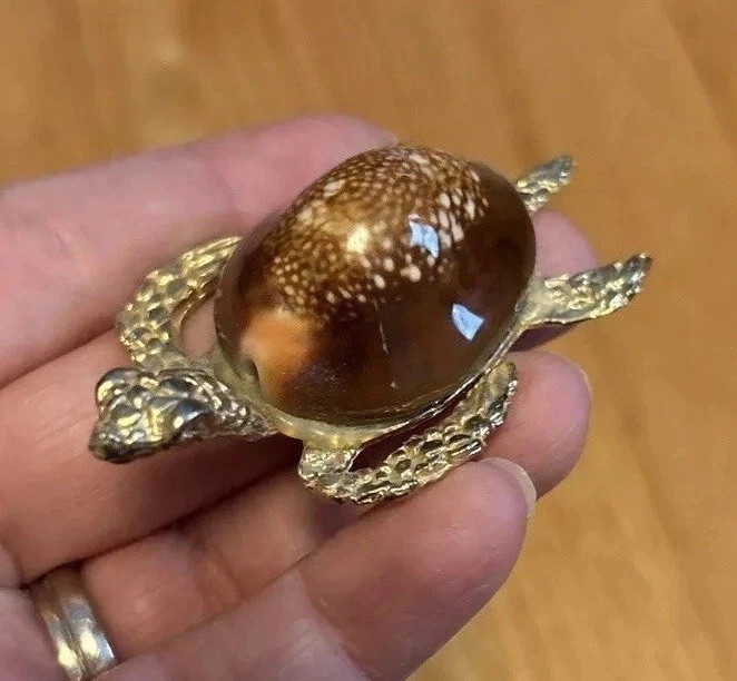 Brown Sea Shell Turtle Miniature Ornament Home Decor Figurine Gold Brown