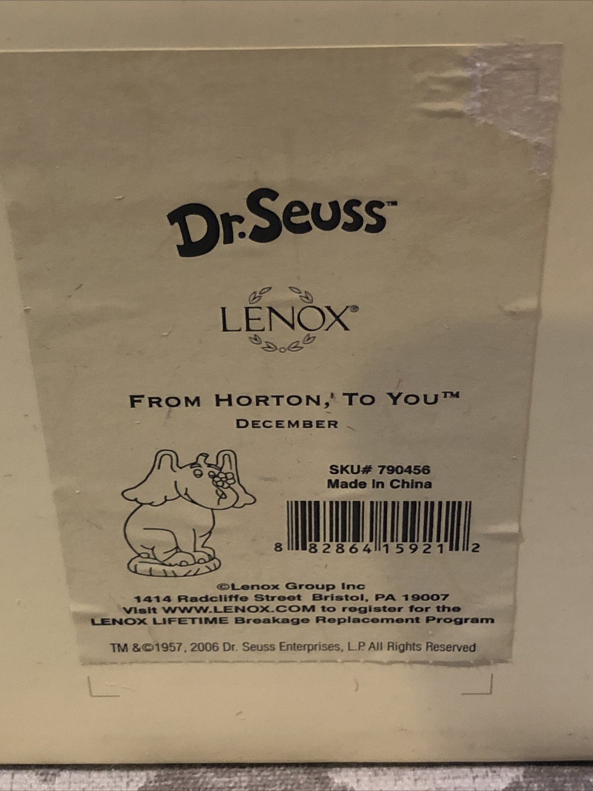 NEW in BOX 2006 LENOX DR. SEUSS FROM HORTON TO YOU DECEMBER FIGURINE #790456