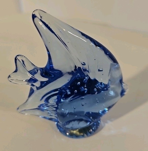 United States Commemorative Fine Art Gallery Blue Angel Fish Blown Glass