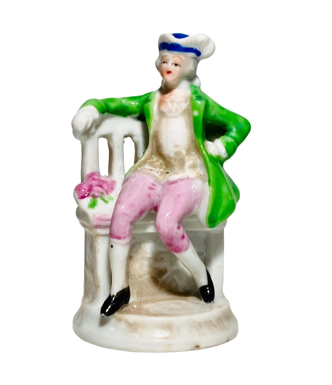 Colonial Man and Woman Porcelain Figurines Chair Made in Japan 3.25″H Vintage
