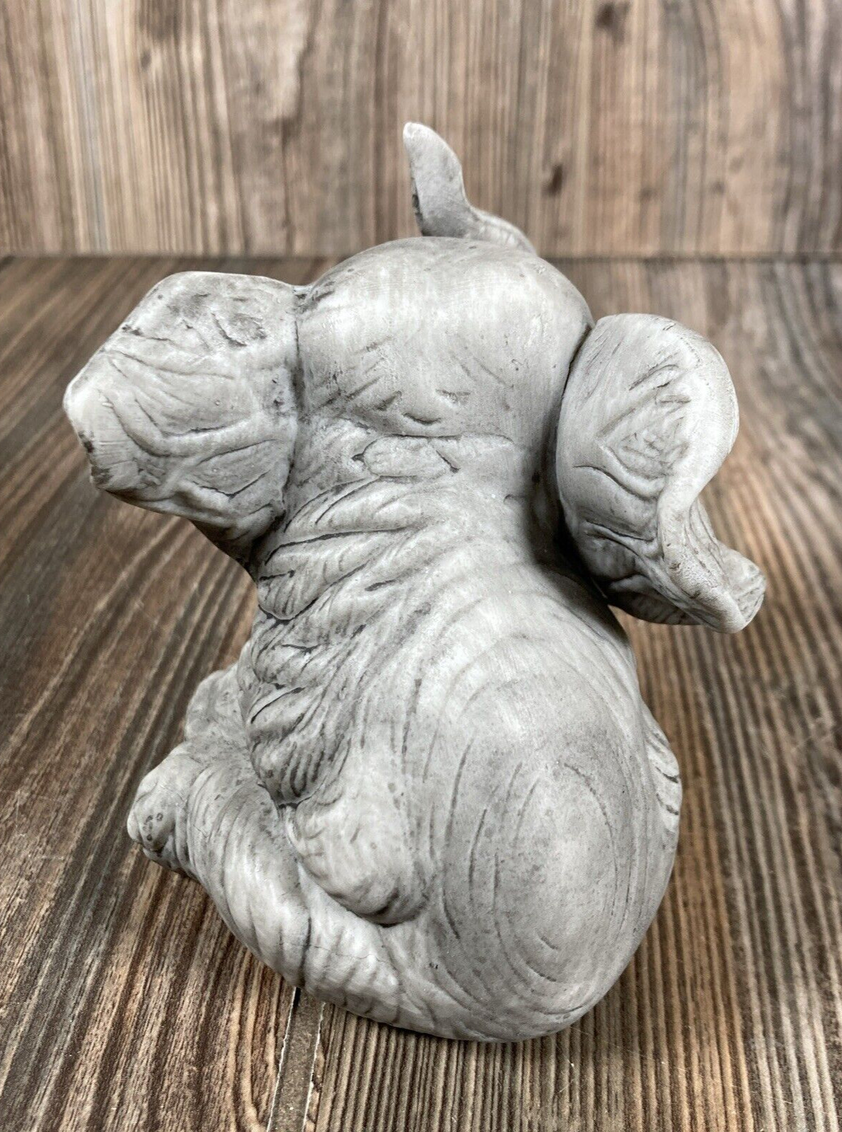 Elephant Baby Sitting Figurine Ceramic Trunk Up Gray Hand Painted 4in Taiwan