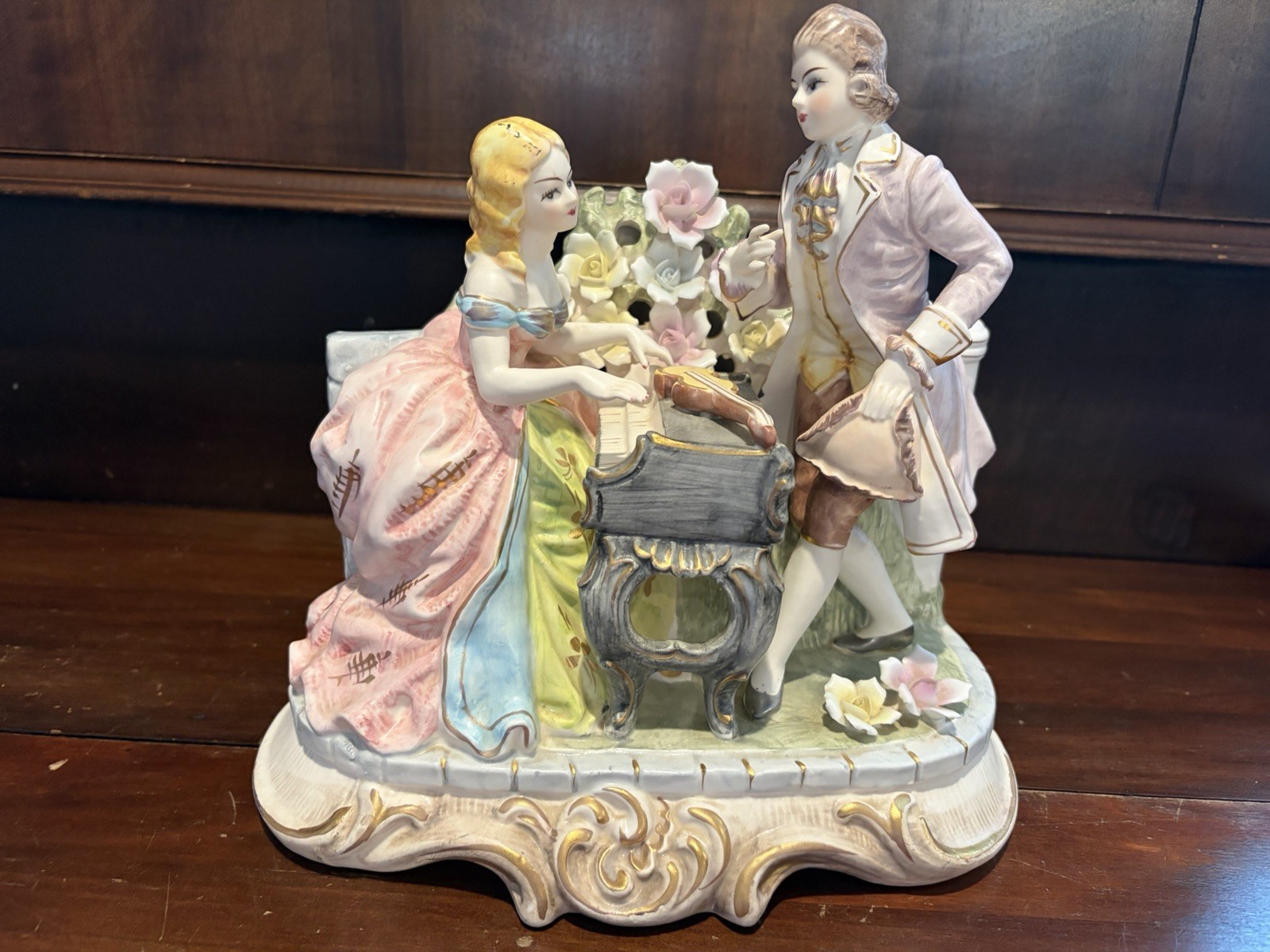 Vintage Hand Painted Porcelain Figurine Music Box