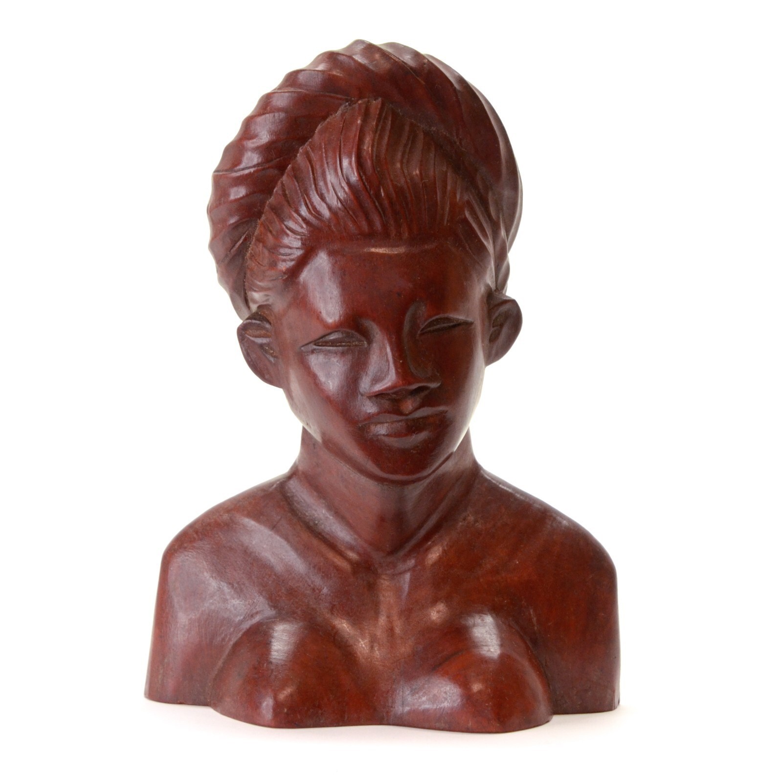 Vintage Hand Carved Wooden Bust Female Tribal Figure Sculpture 7″ Made in Guyana