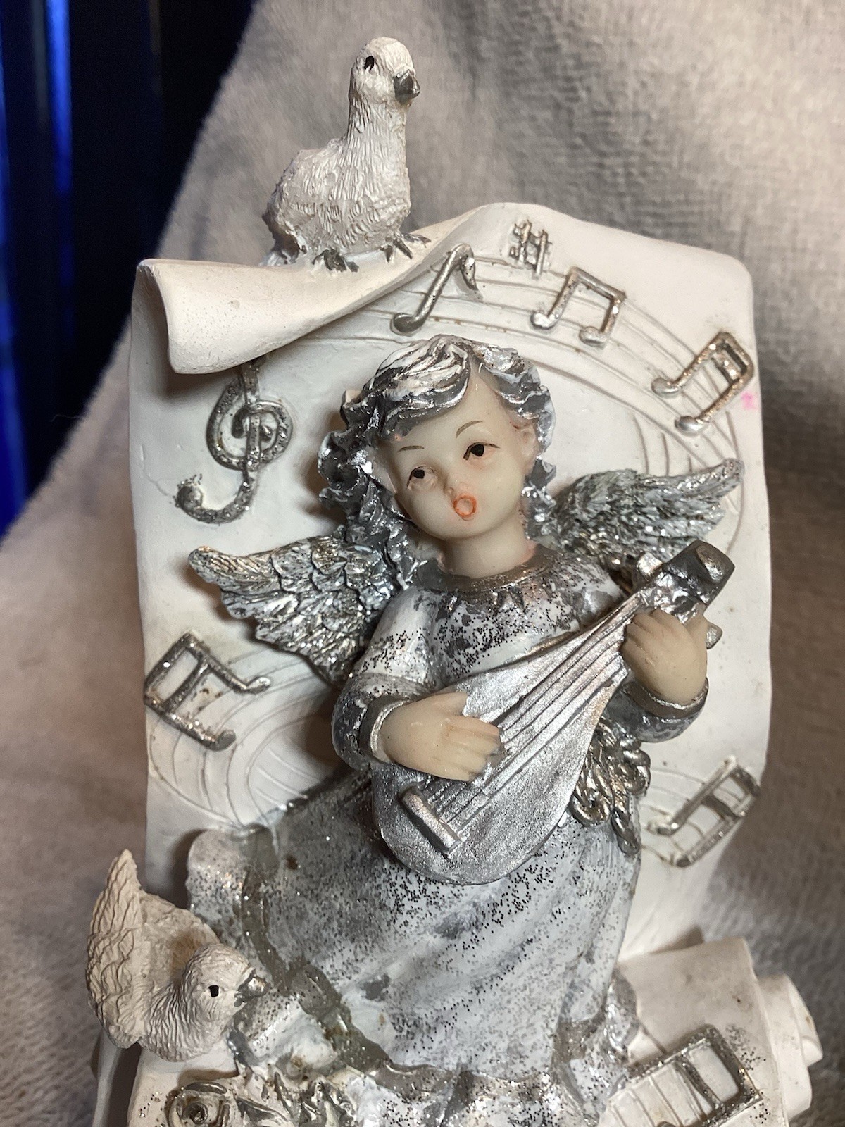 Vintage Silver & White Angel Figurines 3 Each Playing Musical Instruments