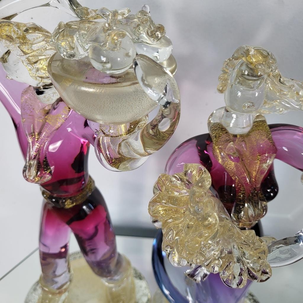 VINTAGE MURANO VENETIAN PINK PURPLE GOLD ART GLASS FIGURINE SCULPTURE MAN LADY