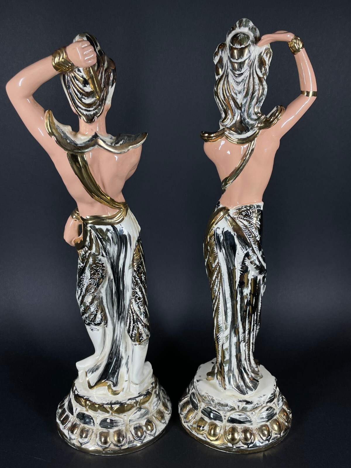 Large Pair MCM Hand Painted California Pottery Exotic Balinese Dancers – Yona?