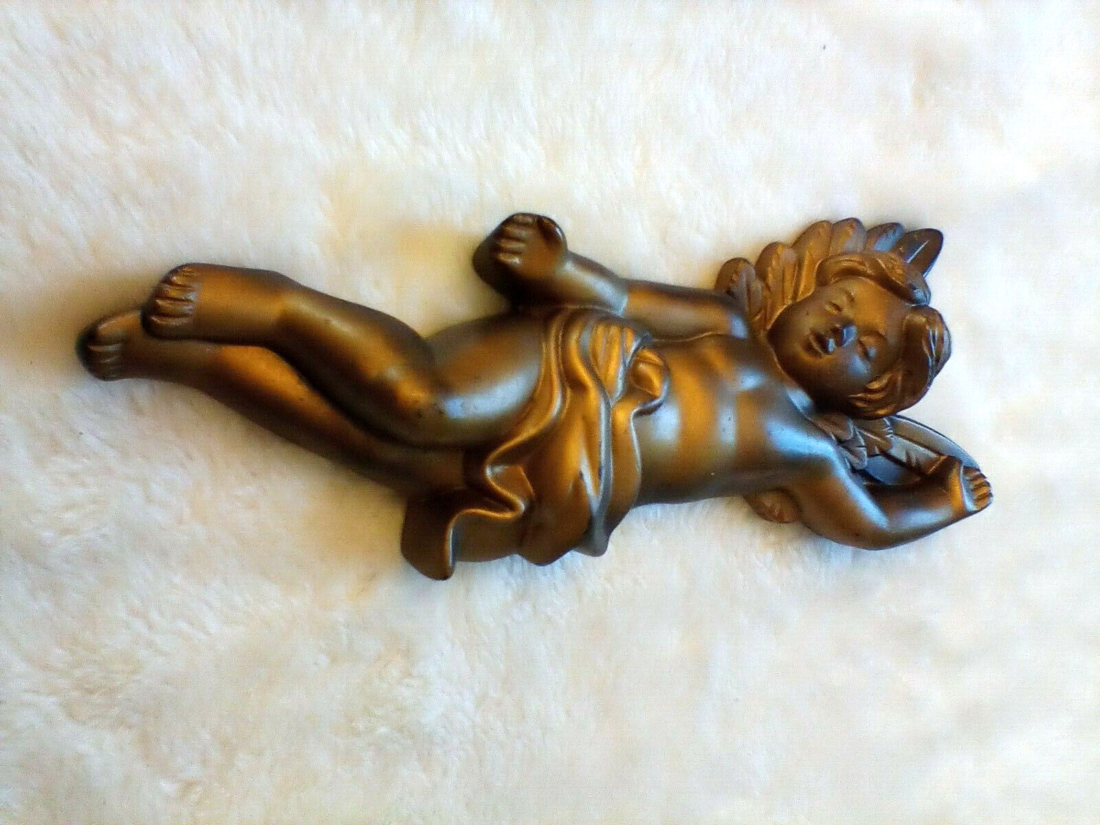 VINTAGE MILLER STUDIO 1968 CHALWARE ANGEL CHERUB WALL ART MCM GOLD BLACK