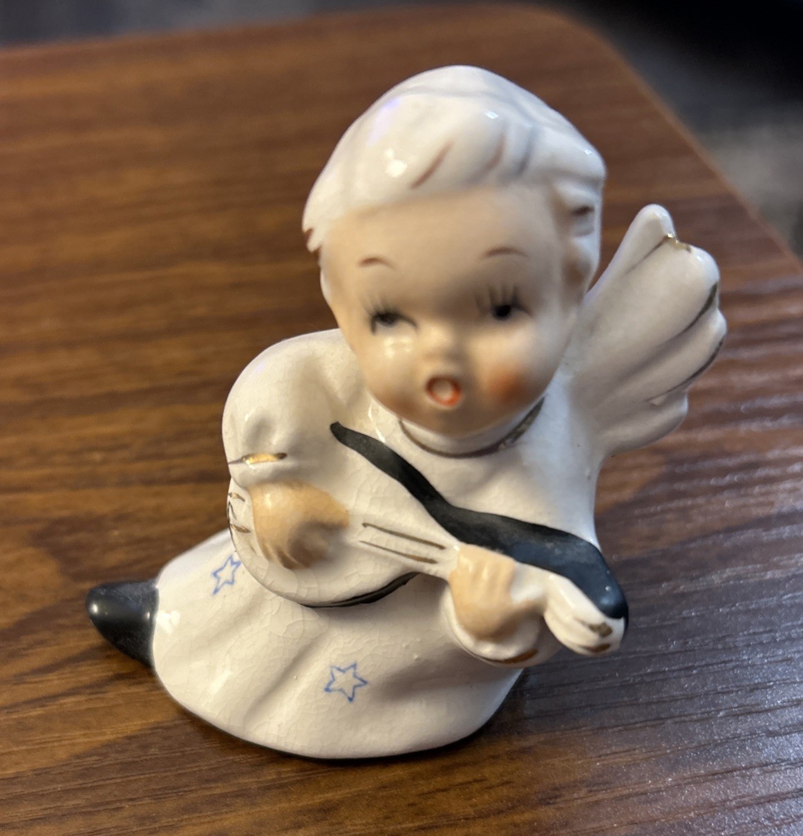 Vintage Japan Angel Playing Instrument Gold Trim Figurine Made In Japan