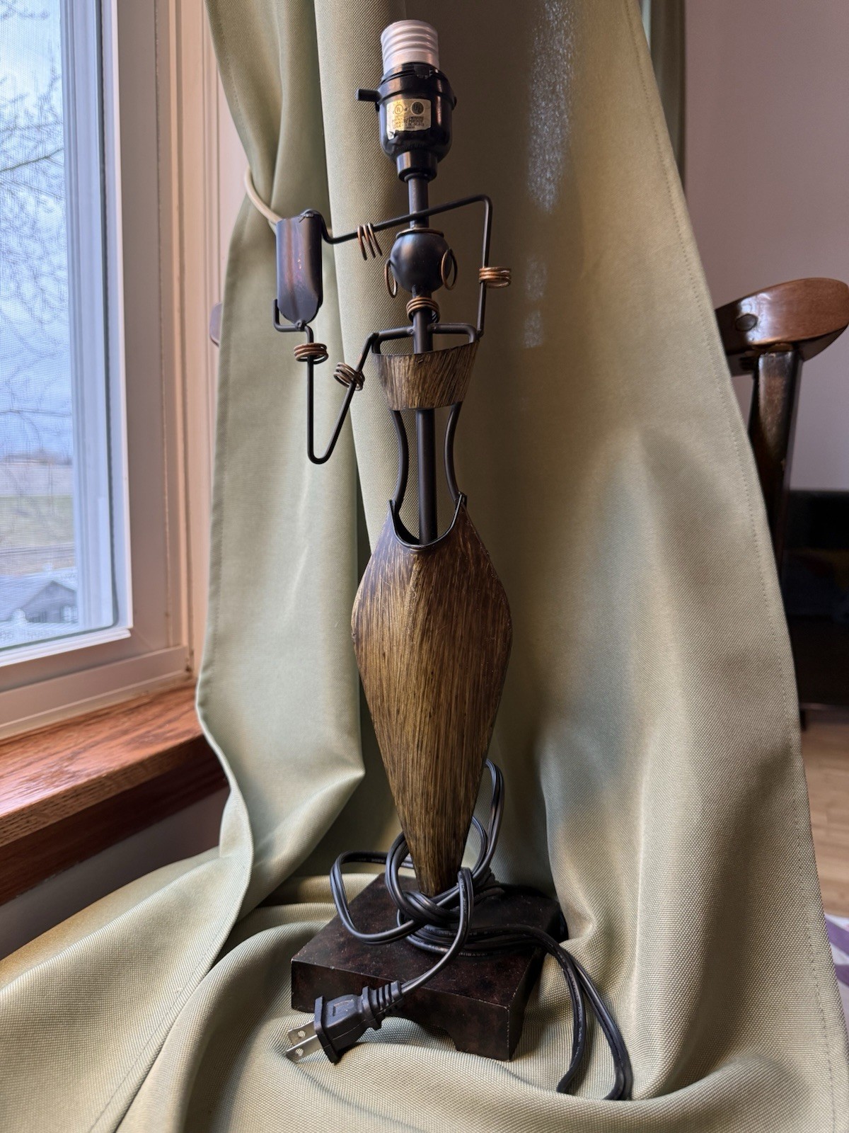 Vintage African Tribal Woman Table Lamp Metal Figural Ethnic Decor MCM Style