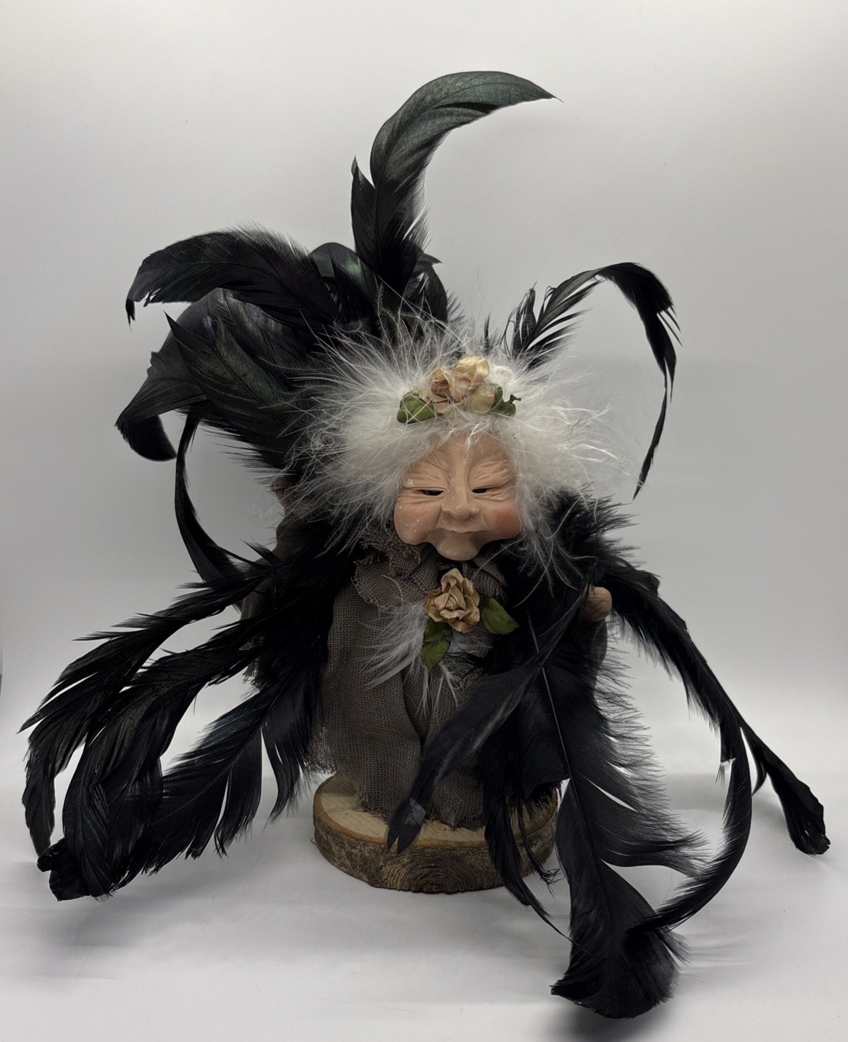 Jackie Austin Spirit Deva Doll Figurine – Black Feathers 11” Signed