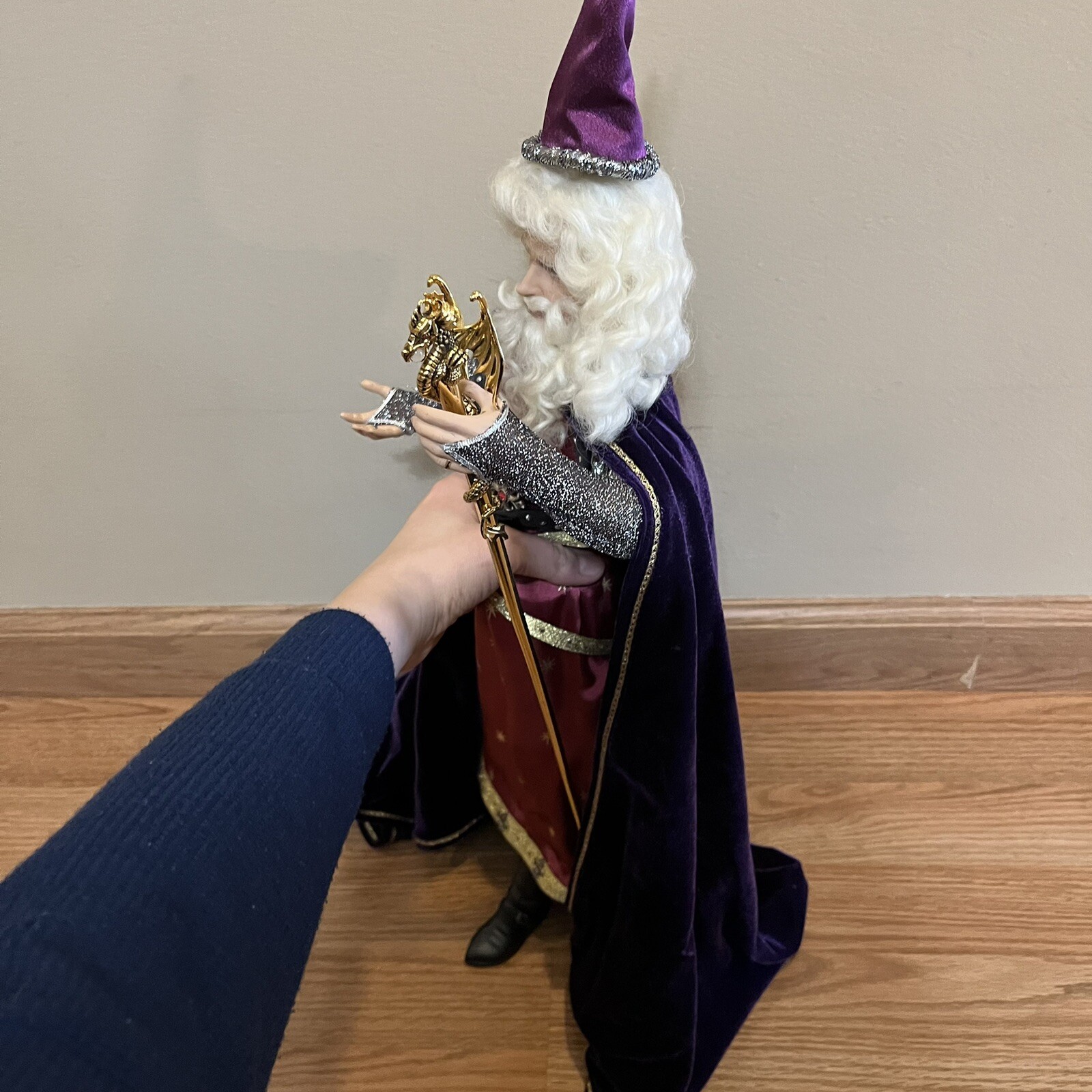 Franklin Mint Merlin Magician Wizard Camelot Series Porcelain Doll Hat Staff