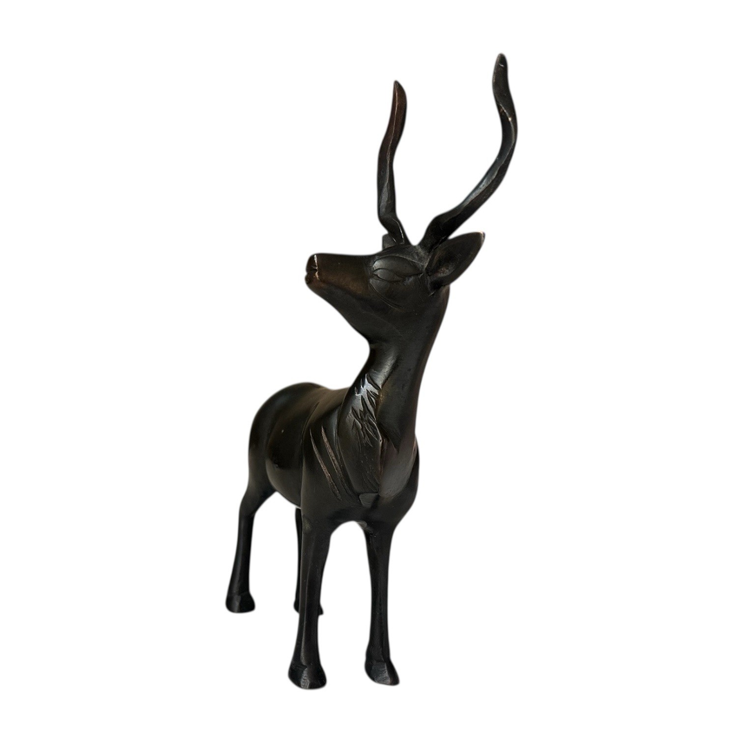 Antelope Bronze Statue Figurine MCM Small Sculpture Horns RARE Animal 8” Vintage