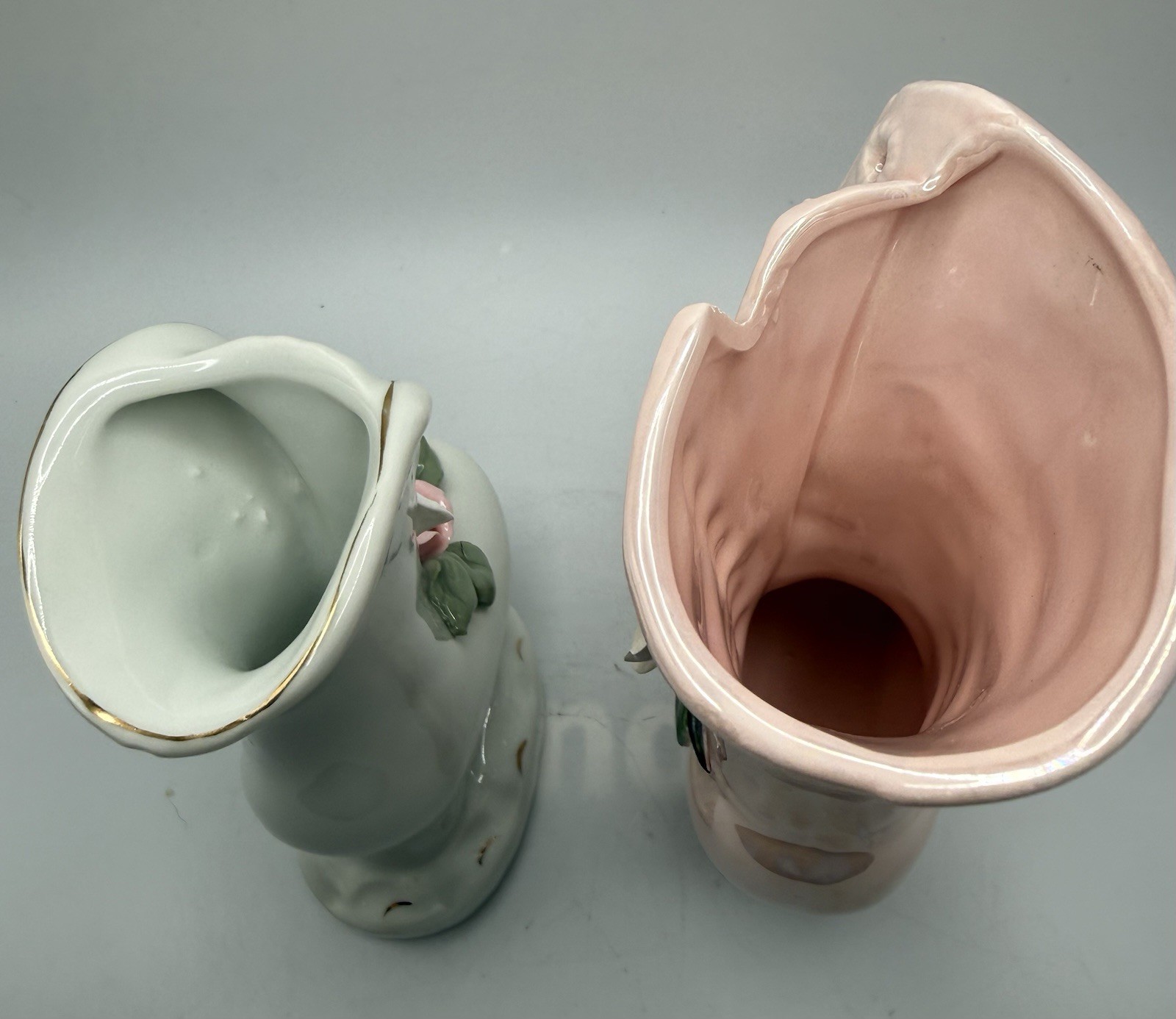 Vintage Porcelain Victorian Style Shoe Figurines W Attached Flowers Set Of 2