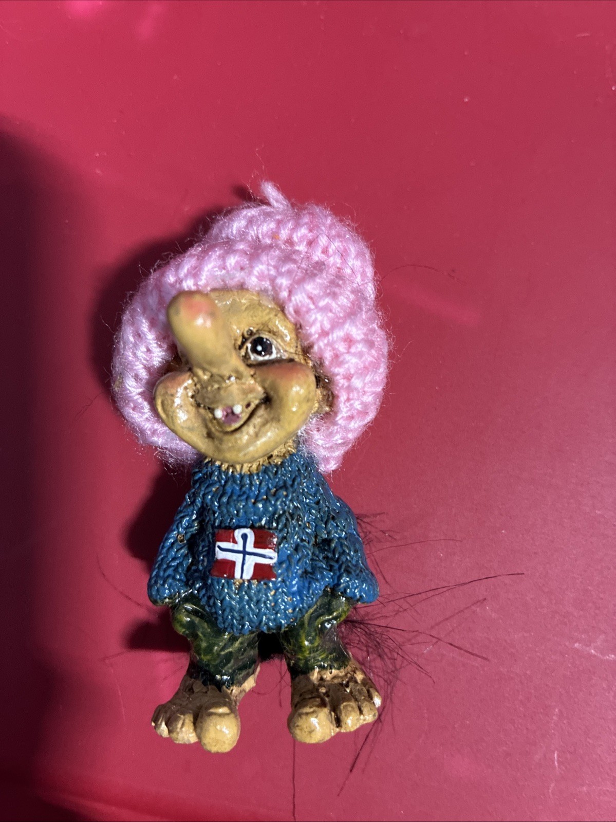Quirky Miniature Norwegian Troll Doll Furry Tail Shelf Sitter Unique Decor