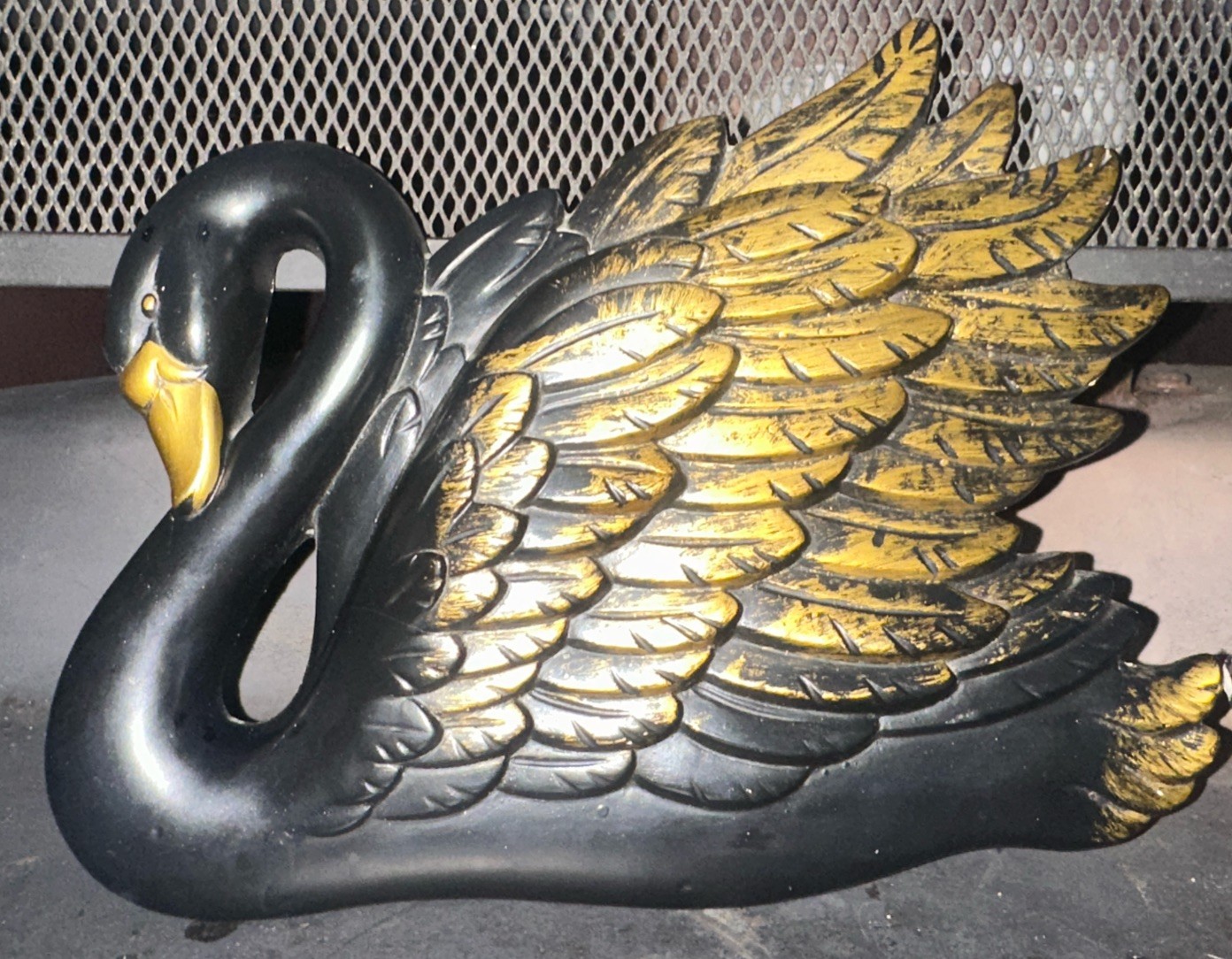 Vintage Miller Studios Chalkware Swans Black Gold 1968 Set Wall Hangings Beauty