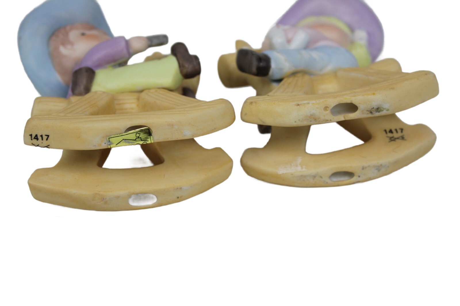 Vintage HOMCO Cowboy & Cowgirl on Rocking Horses Ceramic Figurines 1417