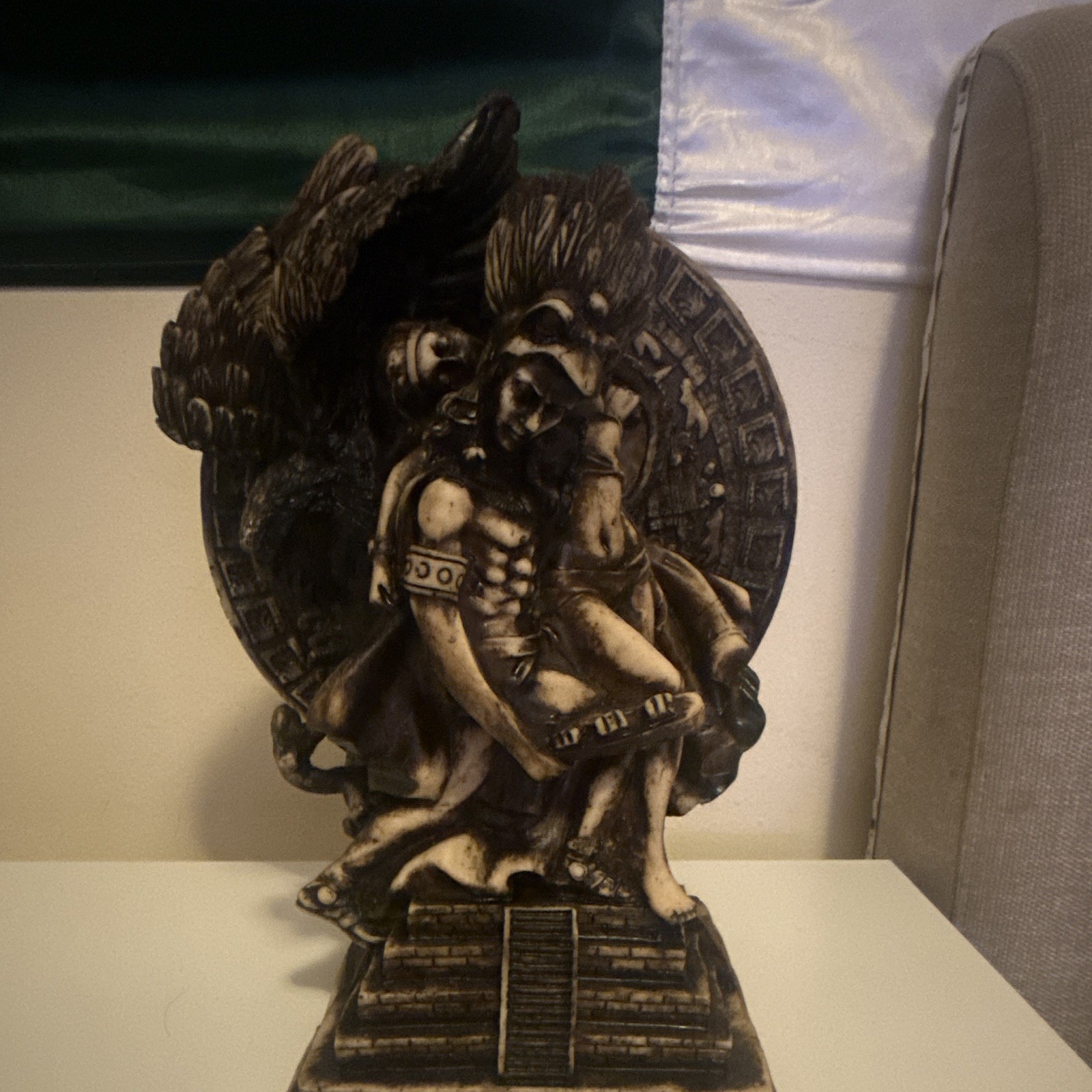 Mayan Calendar with Aztec Warrior statue handmade in Oaxaca Mexico ship same day