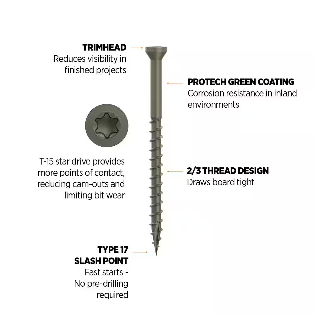 2-1/2 In. #7 Protech Green Premium Star Drive Trim Screws (100-Count)