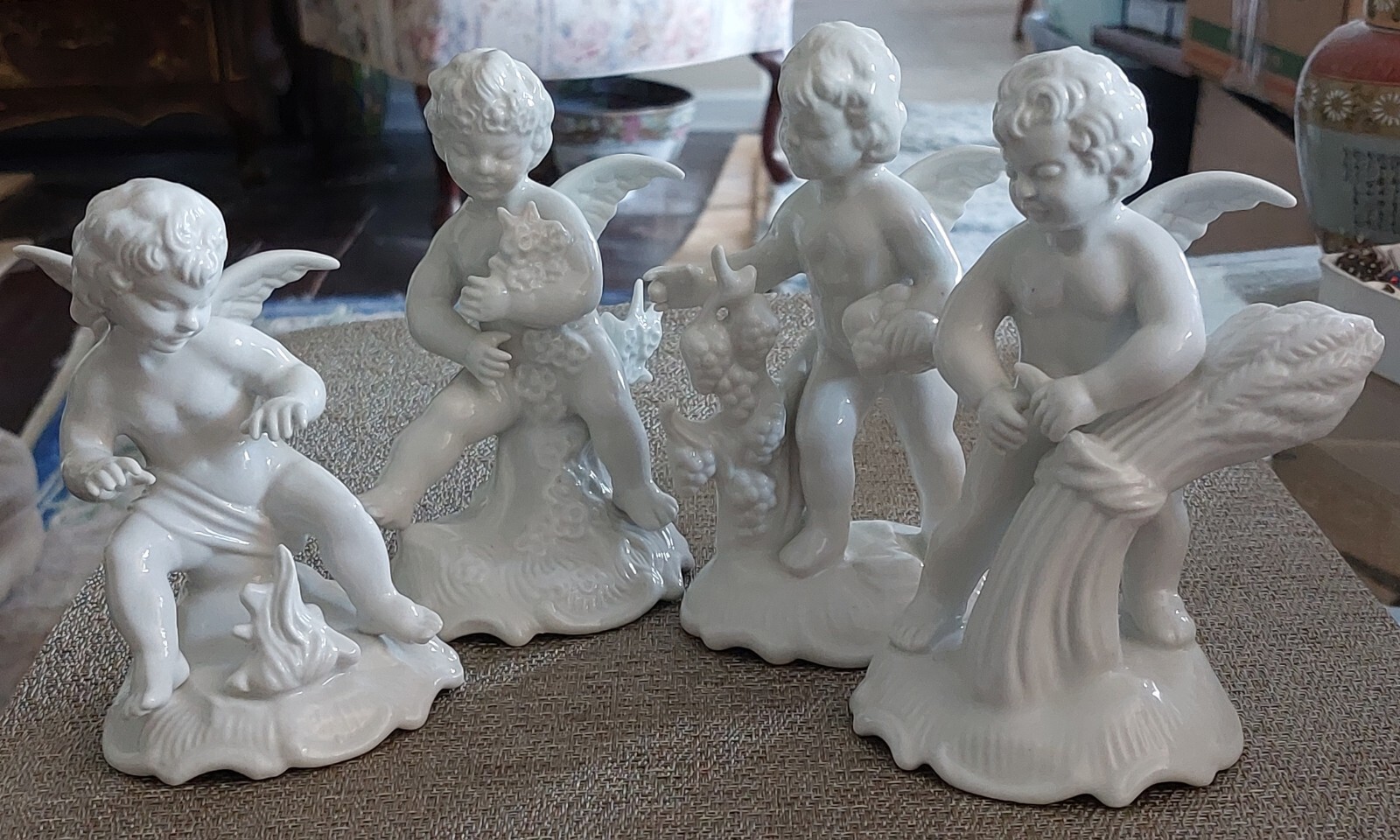 CA 1951 CROWN N & D DRESDEN BLANC DE CHINE 4 SEASONS FIGURINE SET EX COND
