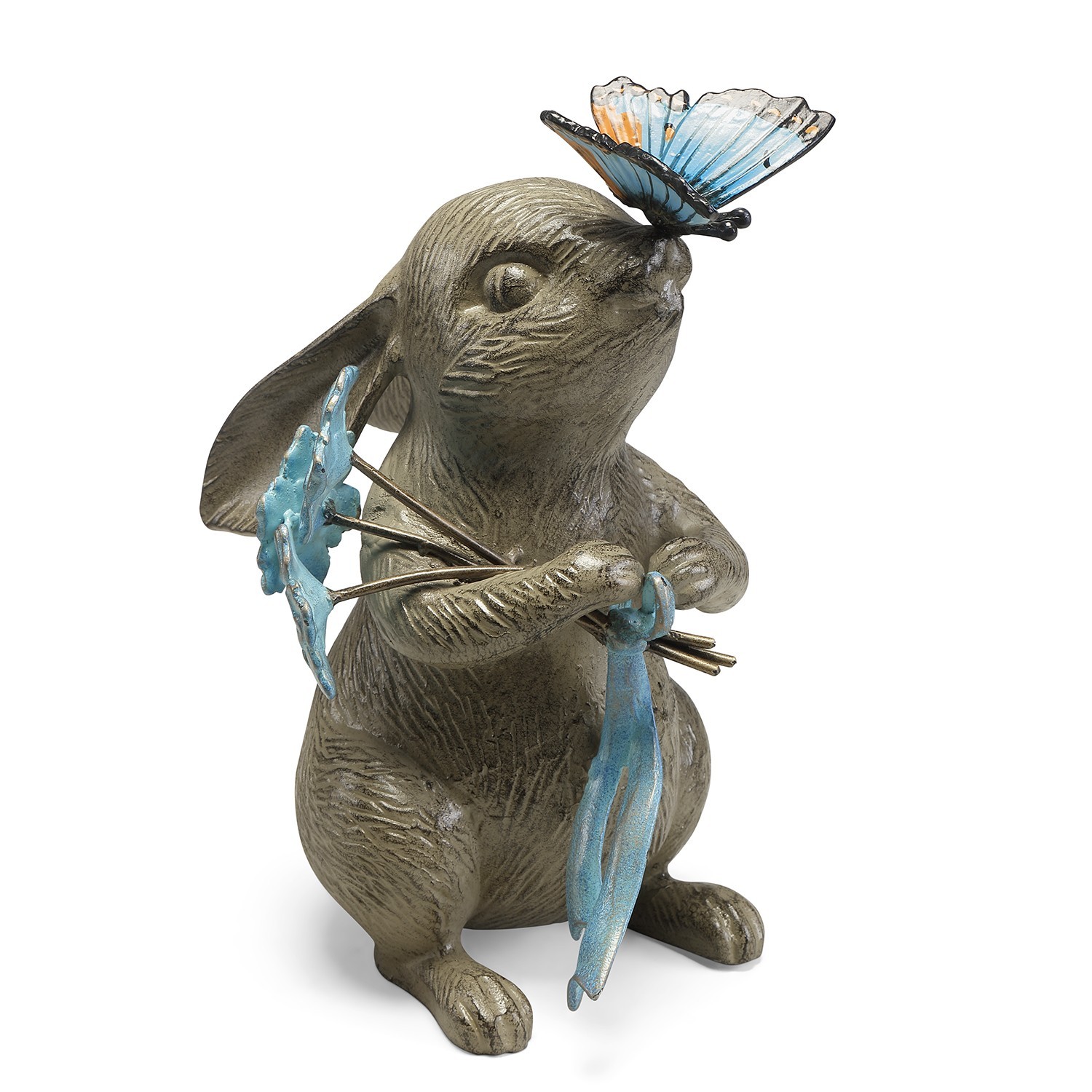 Bunny and Butterfly Garden Sculpture Outdoor Decorative Lawn Yard Accent Piece