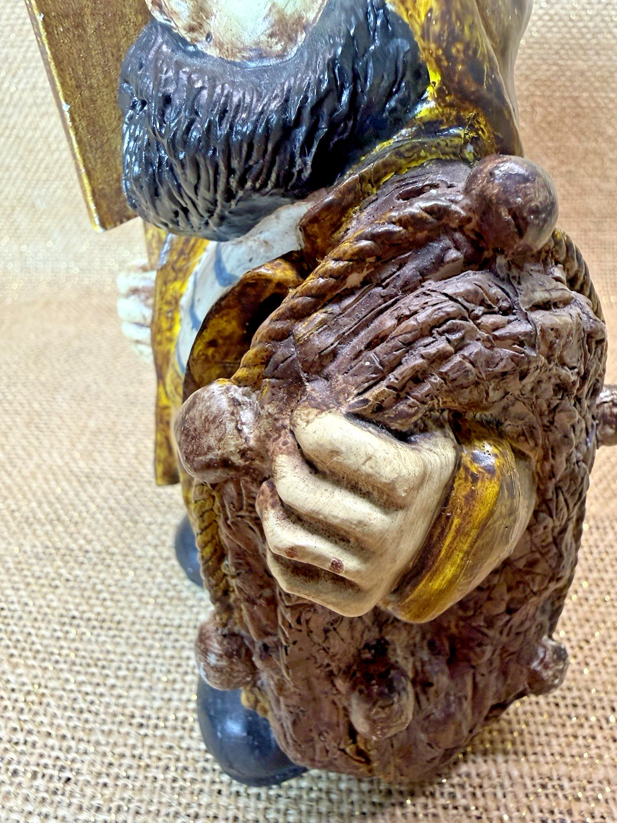 Vintage Mariner Fisherman Statue Bisque Nautical Beach Sailor With Wooden Oar