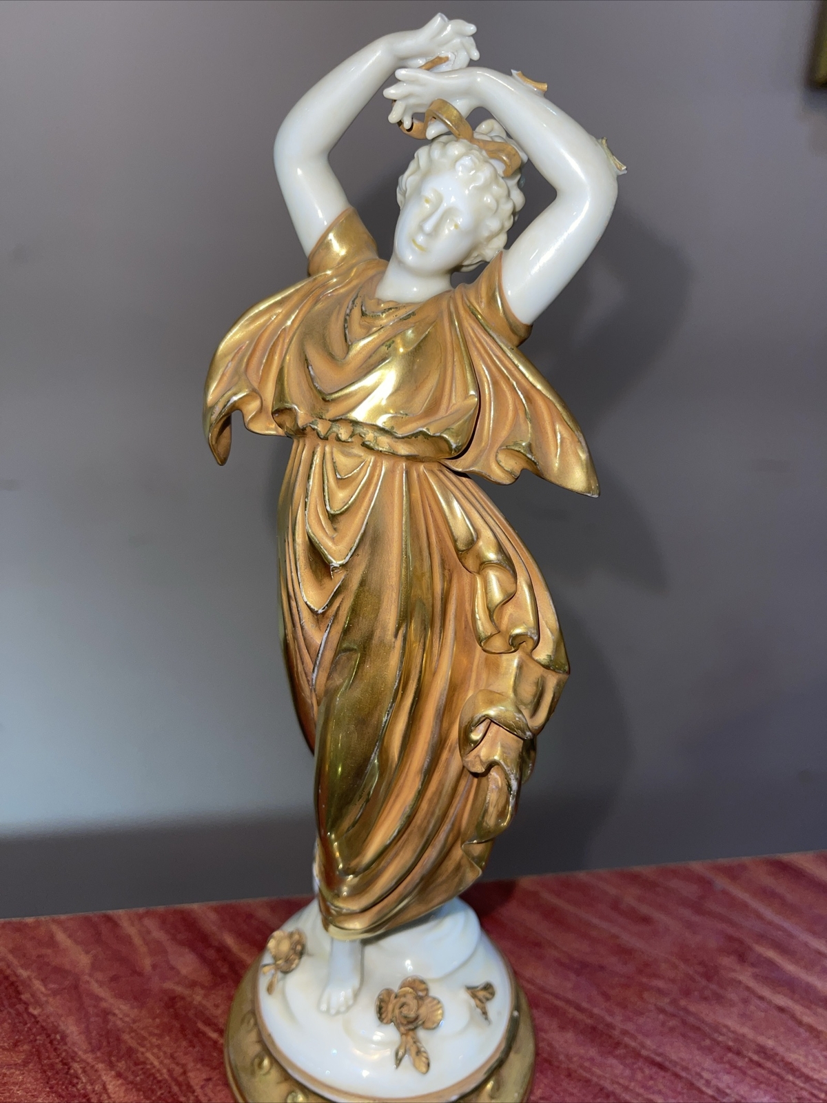 Antique Capodimonte Porcelain Gold Gilt Girl Figurine 10 “‘19 Century AS IS