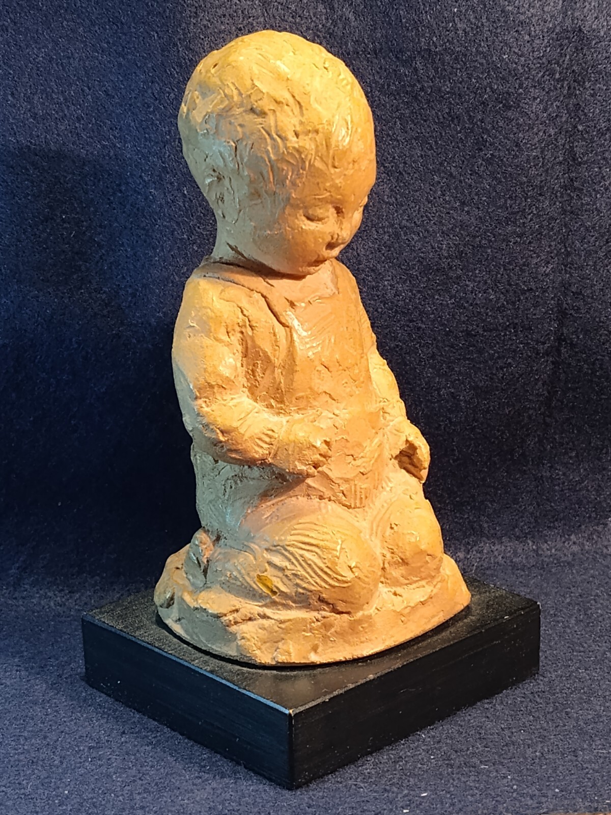 MCM Young Child Figurine Mounted On Wood Base 7″