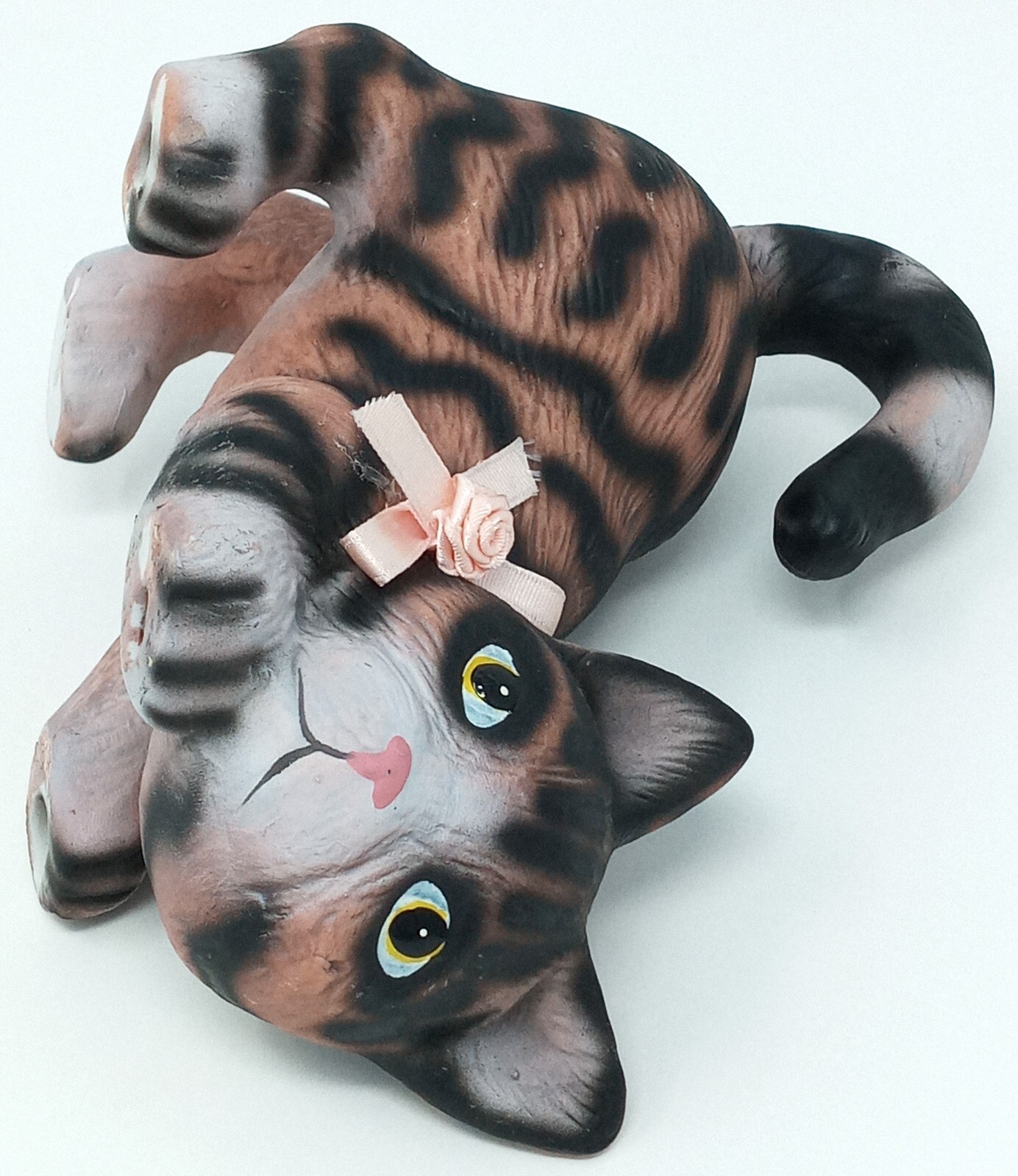 Ceramic Housecat Figurine Orange & Grey w/ Black Stripes 5″ T 5.5″ L 3.5″ W Cat
