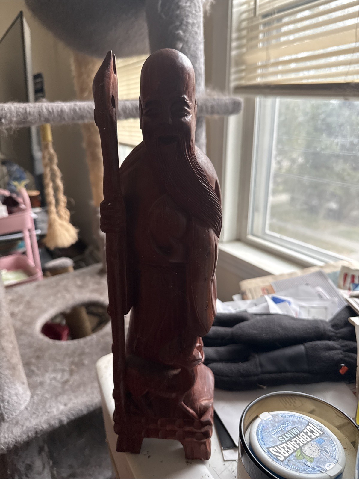 Vintage Wooden Elder Figurine with Staff