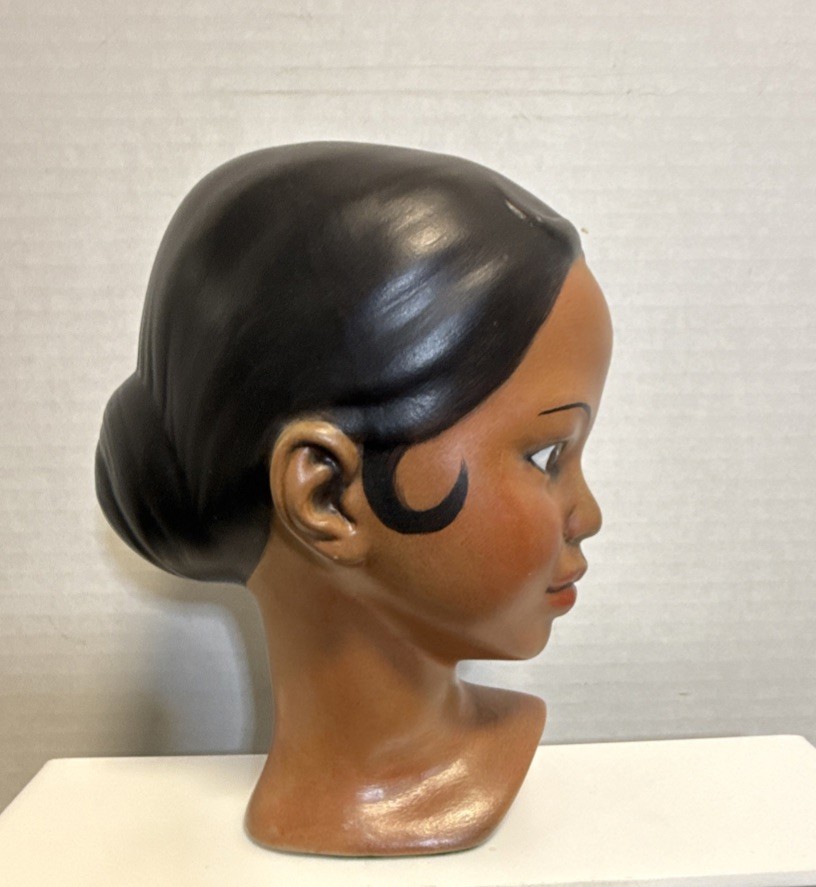 VTG Handpainted Polynesian or African American Lady Bust Young Woman Chalkware