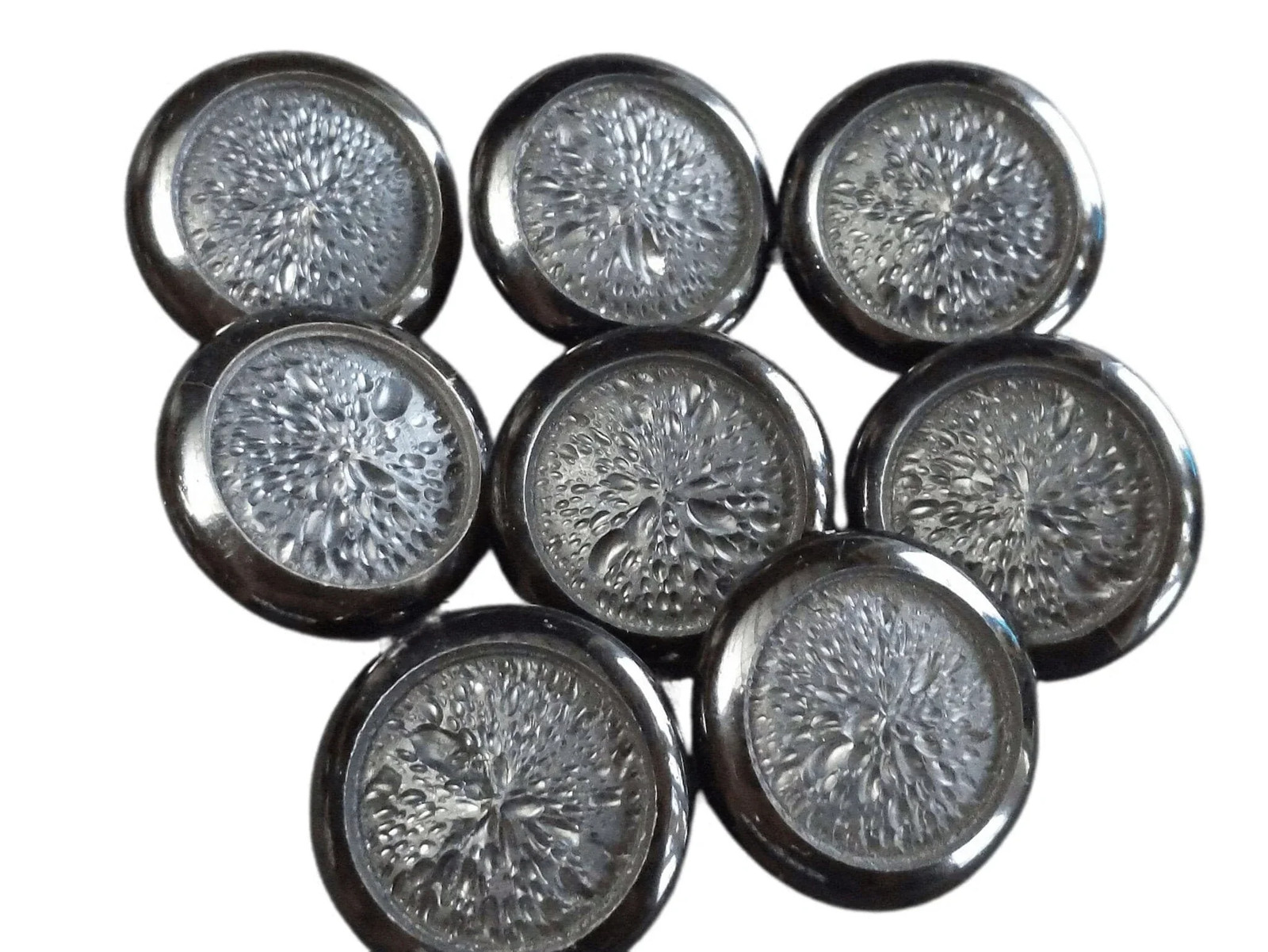 c1940 Carved Wood Enamel Large Coat Button Set (6) 1 3/8″