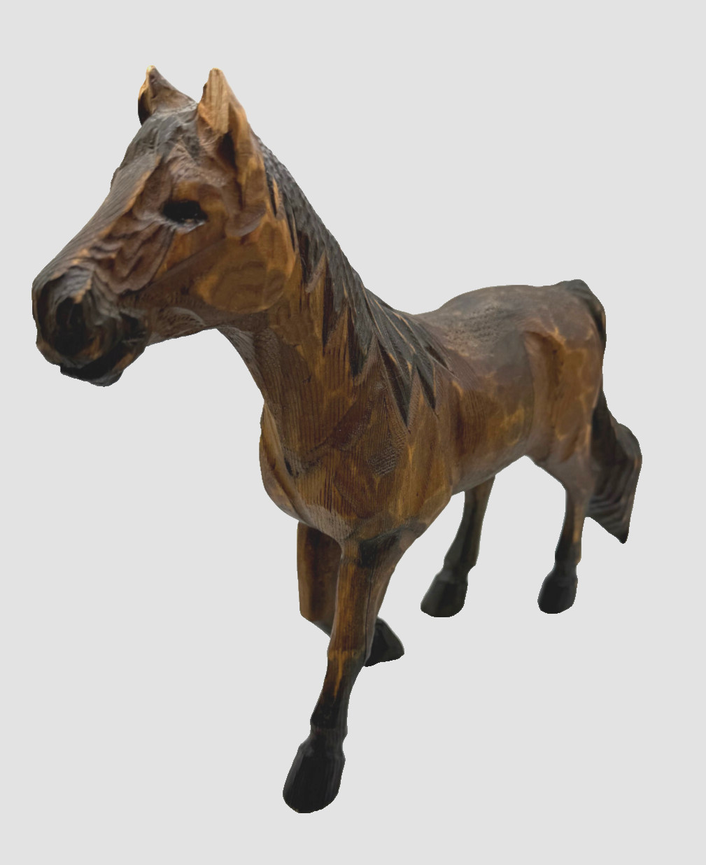 Vintage Folk Art Hand-Carved 11″ Wooden Horse with glass eyes